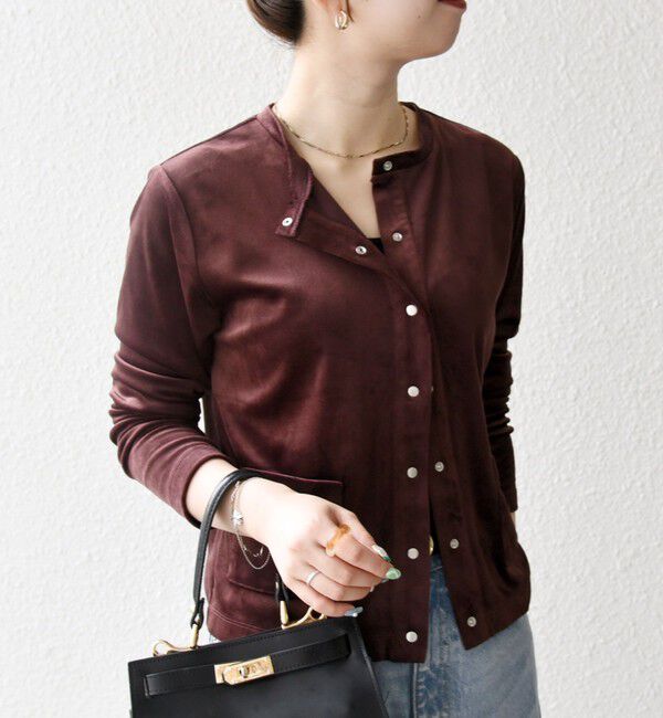 SHIPS any「SHIPS any:〈洗濯機可能〉ポリエステル ベロア コンパクト スナップ カーディガン」|カーディガン|