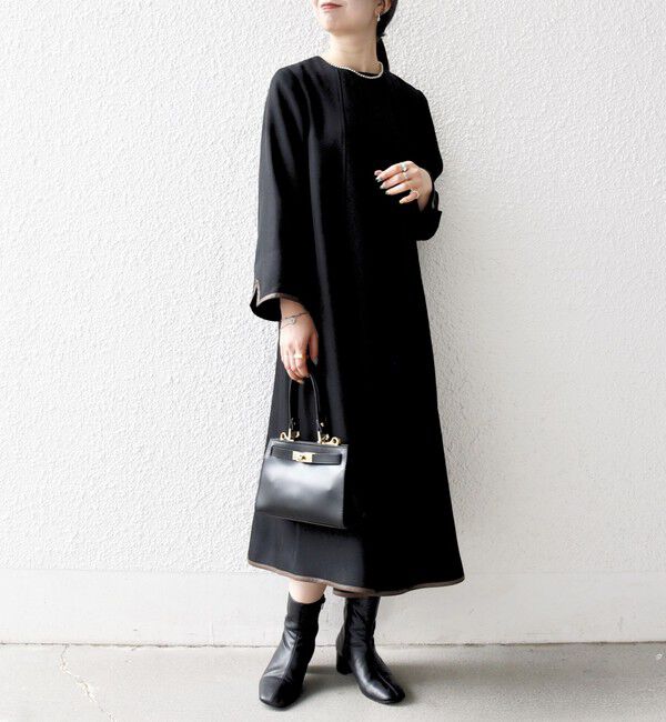 SHIPS any「SHIPS any: ヘリンボーン パイピング フレア ワンピース」|ワンピース|ブラック