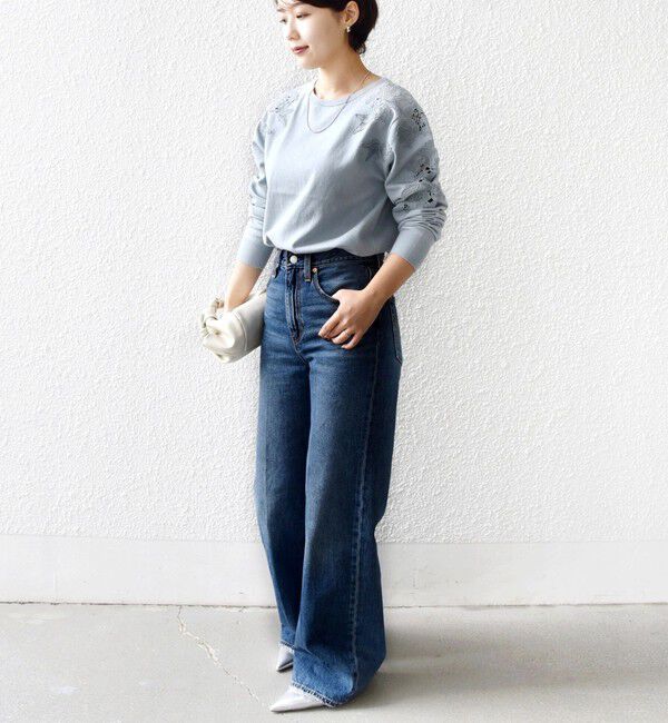 SHIPS for women「《予約》【WEB限定】〈手洗い可能〉ショルダー レース コンビ ニット プルオーバー」|ニット・セーター|