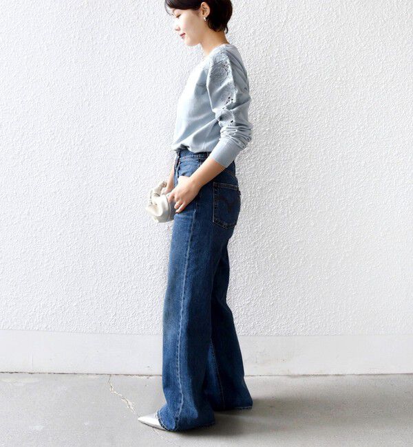 SHIPS for women「《予約》【WEB限定】〈手洗い可能〉ショルダー レース コンビ ニット プルオーバー」|ニット・セーター|