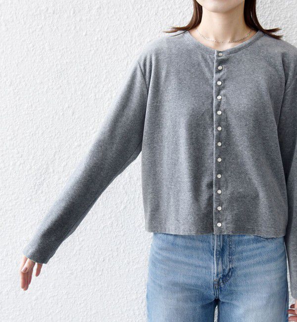 SHIPS for women「〈手洗い可能〉コットン ベロア パール モチーフ ボタン カーディガン」|カーディガン|