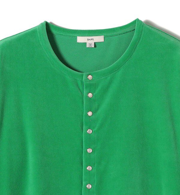 SHIPS for women「〈手洗い可能〉コットン ベロア パール モチーフ ボタン カーディガン」|カーディガン|