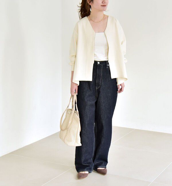 quaranciel「《予約》quaranciel:〈洗濯機可能〉カットジョーゼット Vネック ジップ カーディガン」|カーディガン|