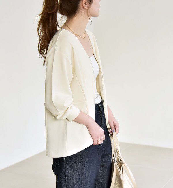 quaranciel「《予約》quaranciel:〈洗濯機可能〉カットジョーゼット Vネック ジップ カーディガン」|カーディガン|