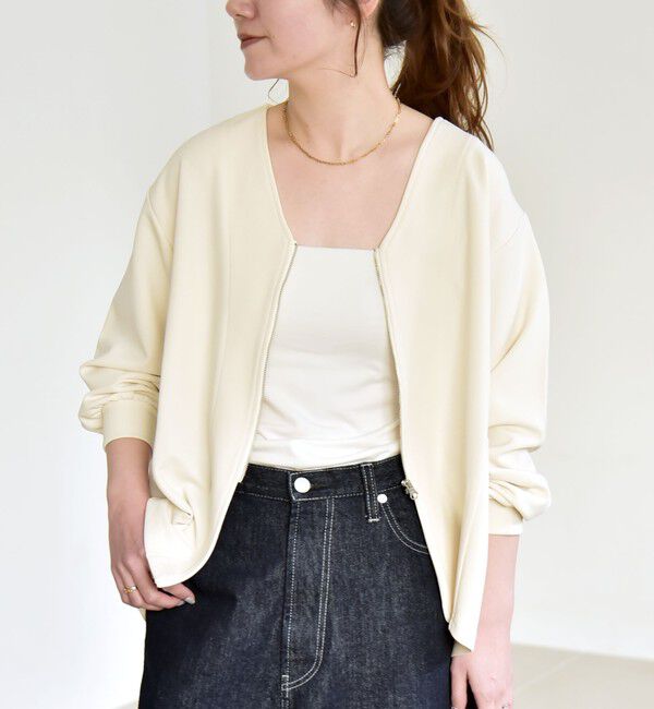 quaranciel「《予約》quaranciel:〈洗濯機可能〉カットジョーゼット Vネック ジップ カーディガン」|カーディガン|