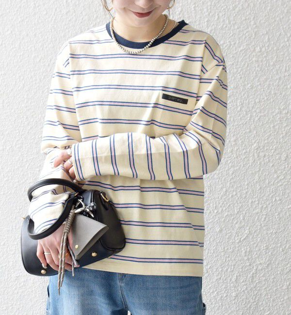 SHIPS any「《予約》SHIPS any:〈洗濯機可能〉マルチボーダー リンガー ロンTEE」|Tシャツ・カットソー|オフホワイト