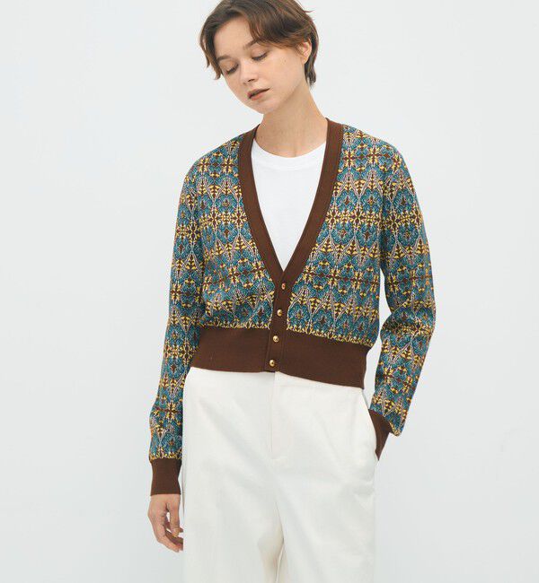 CABaN「コットンカシミヤストレッチ ジャカードプリントVネックカーディガン」|カーディガン|