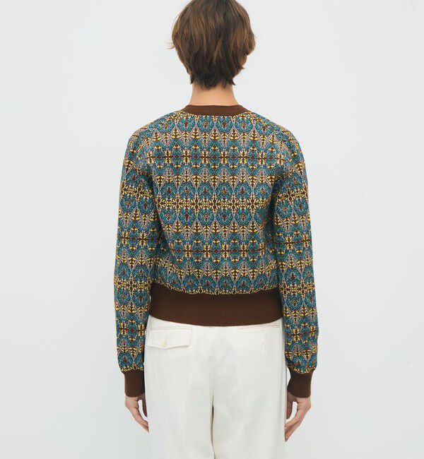 CABaN「コットンカシミヤストレッチ ジャカードプリントVネックカーディガン」|カーディガン|