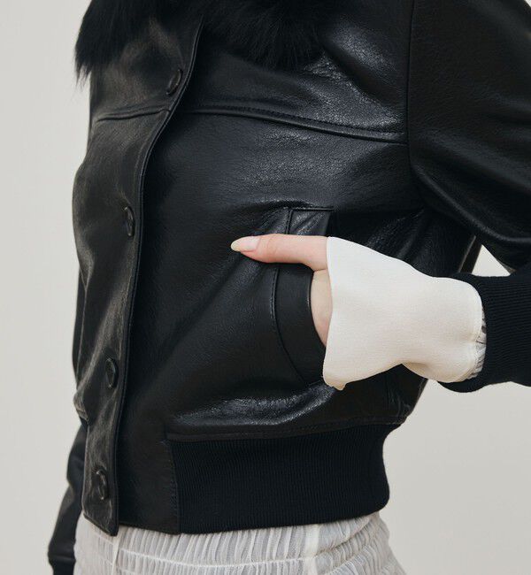 DES PRES「リンクルレザー ムートンカラーブルゾン」|ブルゾン・スタジャン|