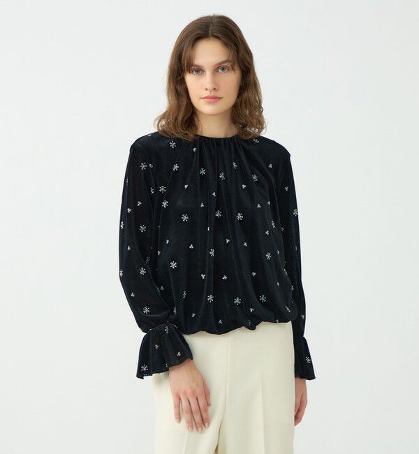 Ballsey「メッシュベロアエンブロイダリー ラッフルカフスブラウス」|シャツ・ブラウス|