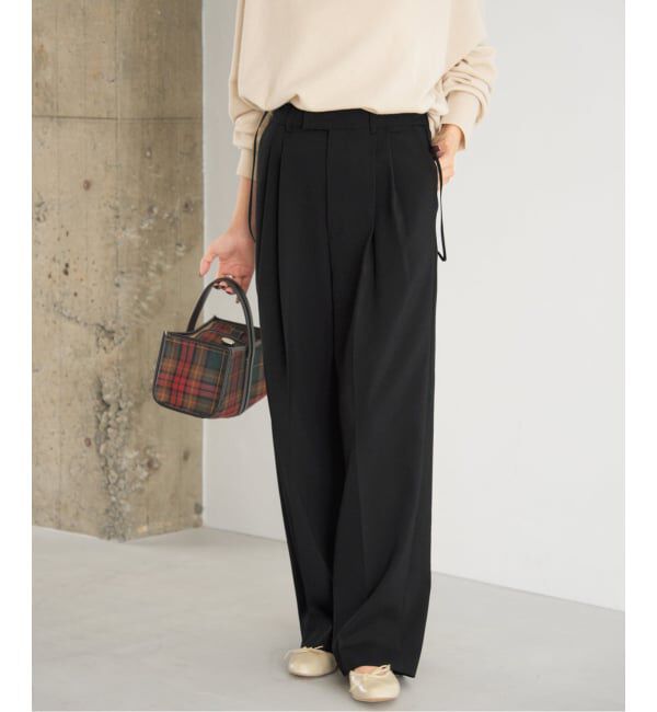 IENA「サスペンダーダブルクロスパンツ」|スラックス|ブラック