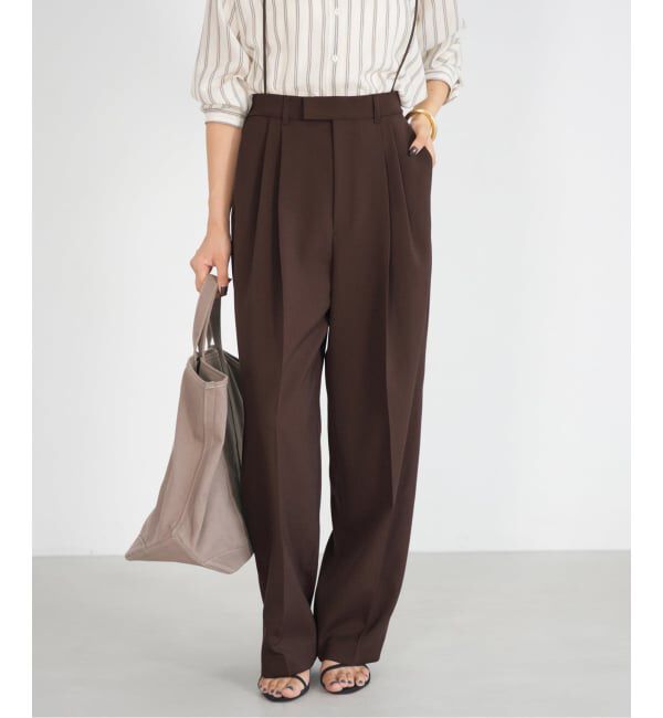 IENA「サスペンダーダブルクロスパンツ」|スラックス|ブラウン