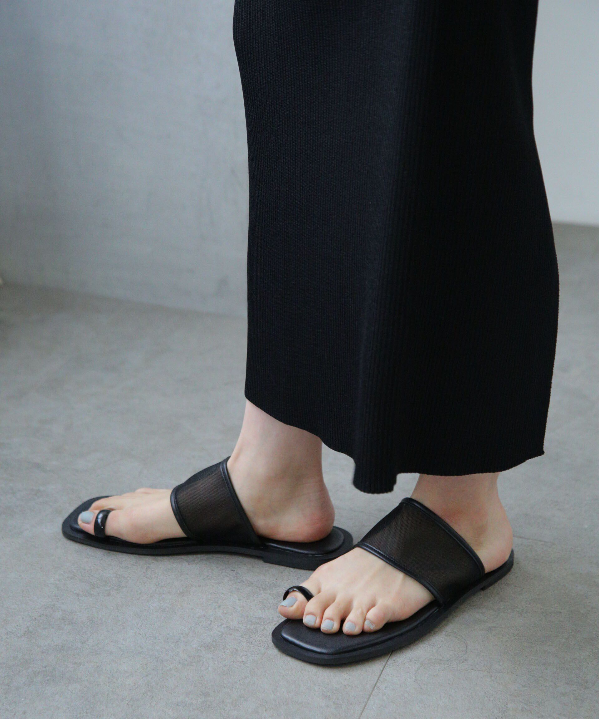 nano･universe「LB.04/メッシュコンビフラットサンダル」|サンダル|ブラック