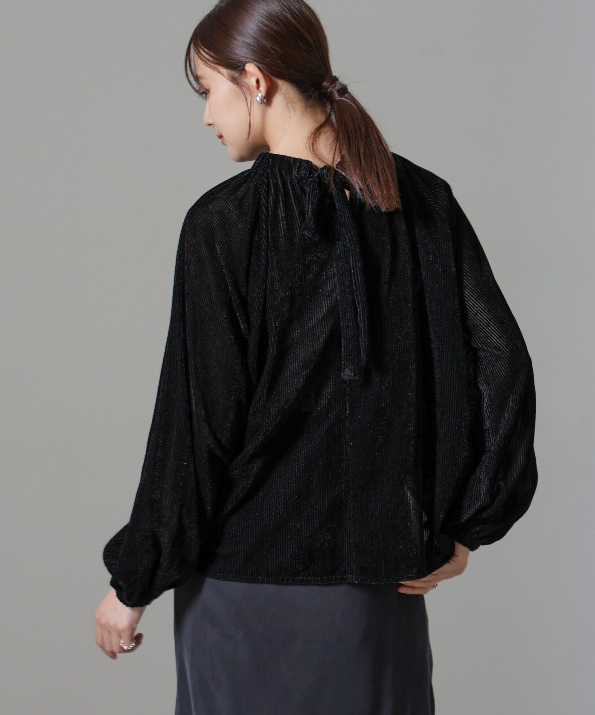 nano･universe「ストライプベロア前後2WAYブラウス」|シャツ・ブラウス|