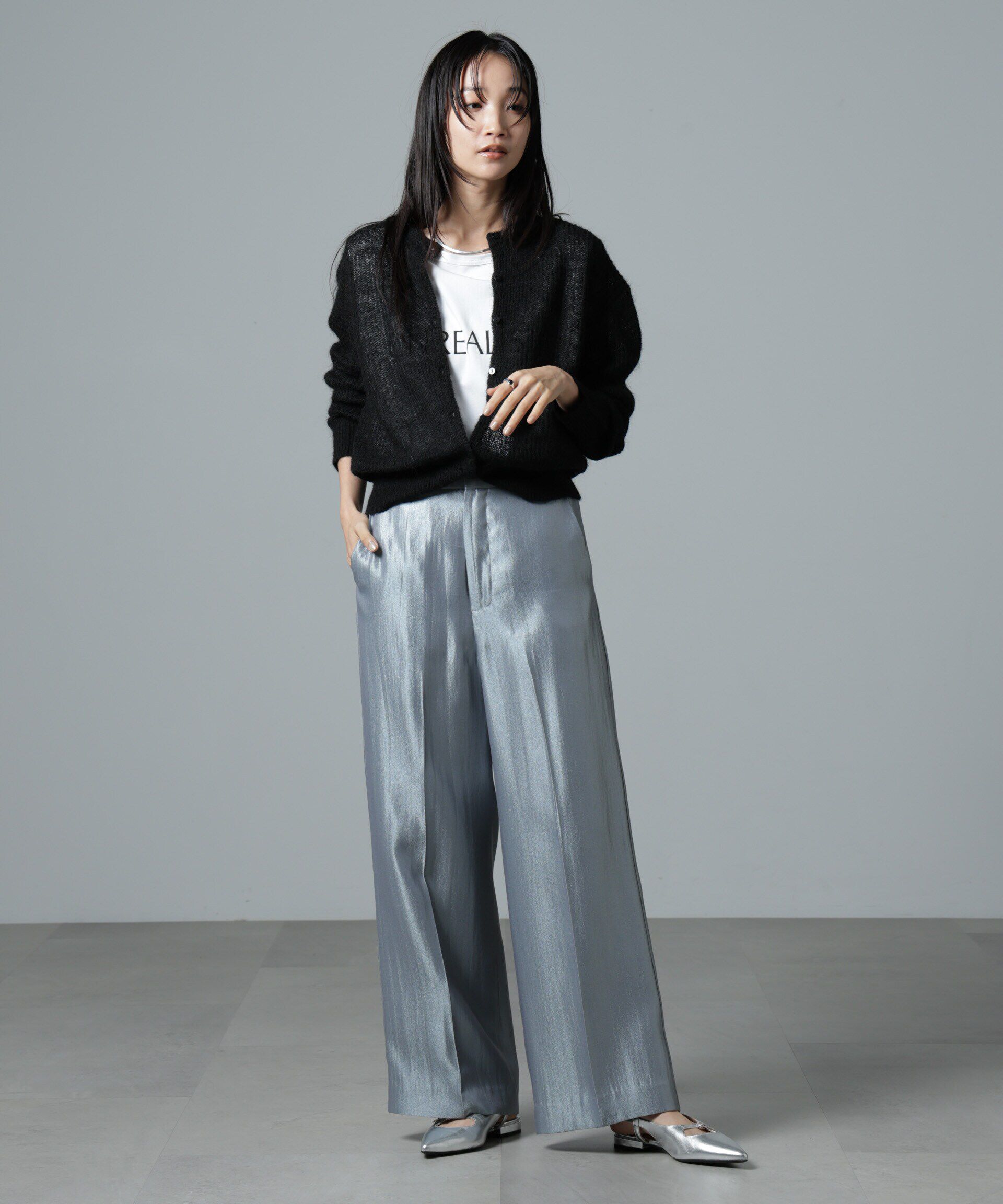 nano･universe「シャイニーサテンイージーパンツ」|チノ|