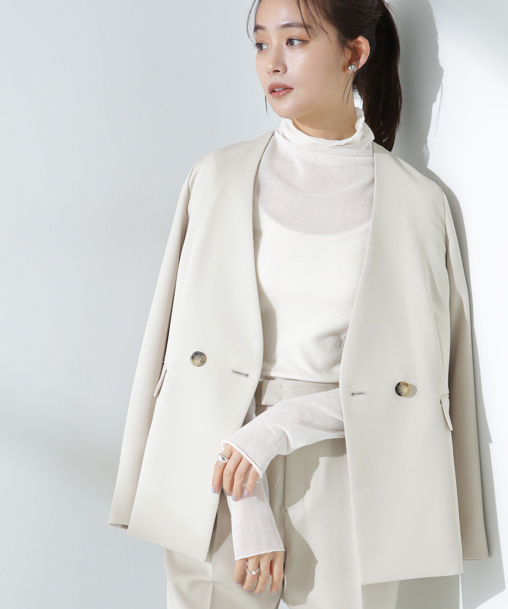 nano･universe「デイリーファンクション Vネックダブルジャケット(セットアップ可)」|テーラードジャケット|