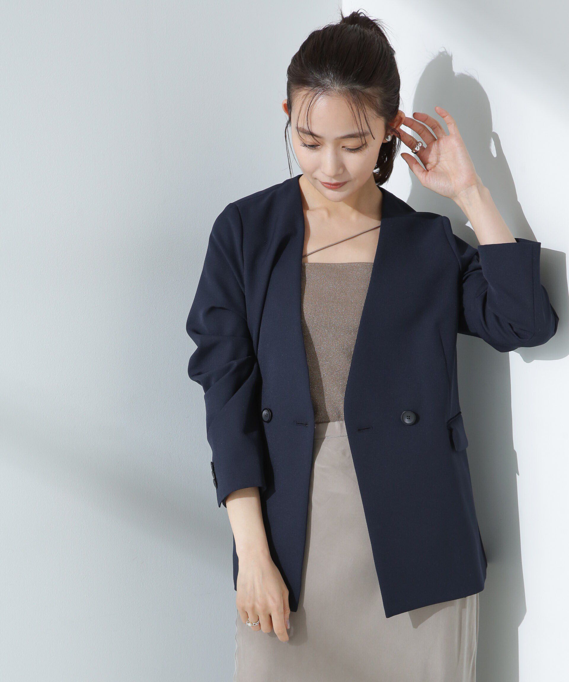 nano･universe「デイリーファンクション Vネックダブルジャケット(セットアップ可)」|テーラードジャケット|D.ネイビー1