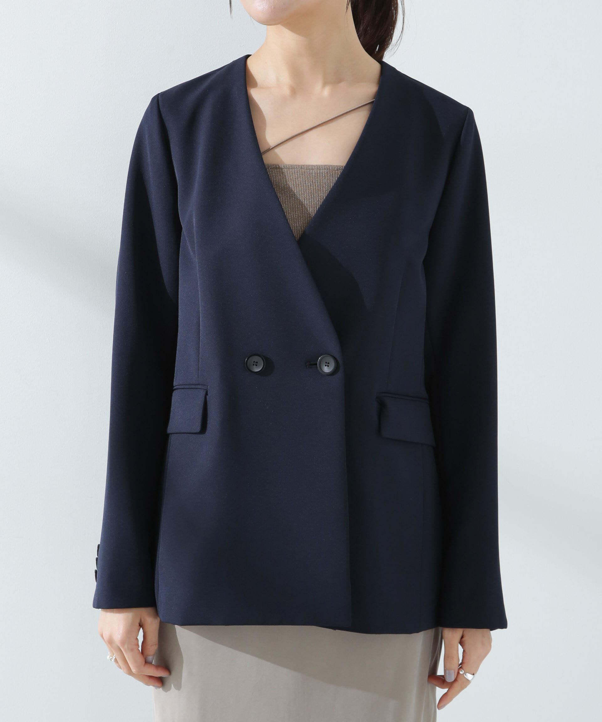 nano･universe「デイリーファンクション Vネックダブルジャケット(セットアップ可)」|テーラードジャケット|