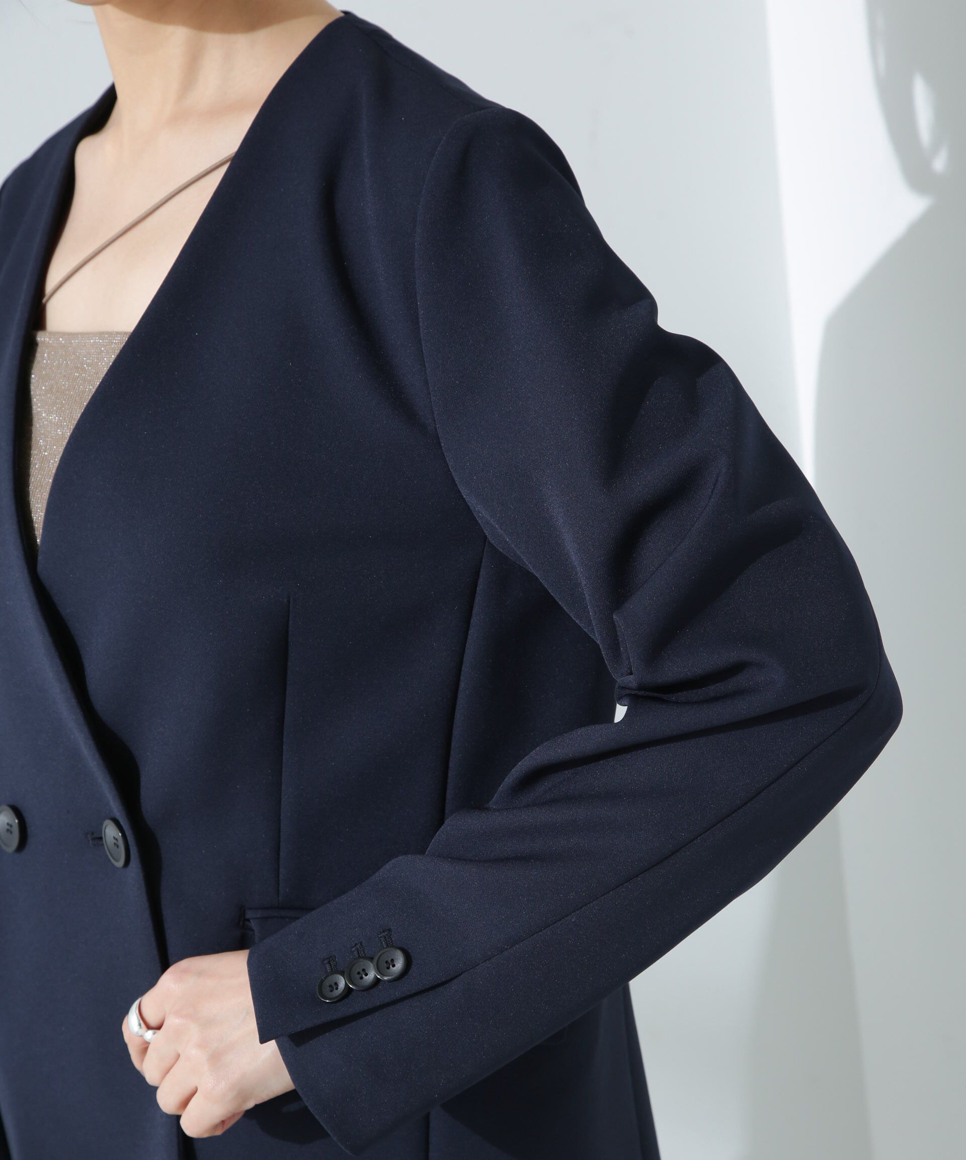 nano･universe「デイリーファンクション Vネックダブルジャケット(セットアップ可)」|テーラードジャケット|