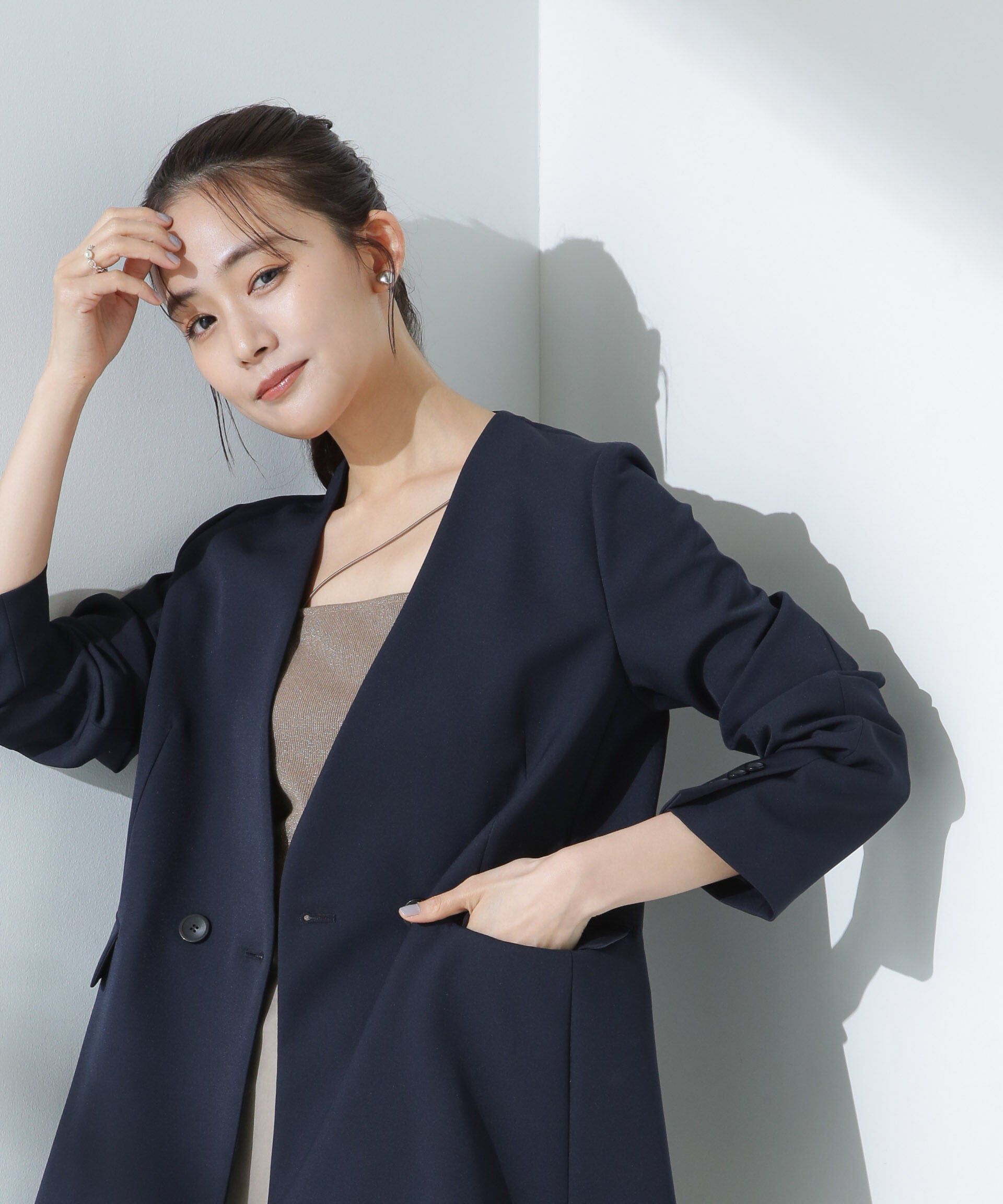 nano･universe「デイリーファンクション Vネックダブルジャケット(セットアップ可)」|テーラードジャケット|