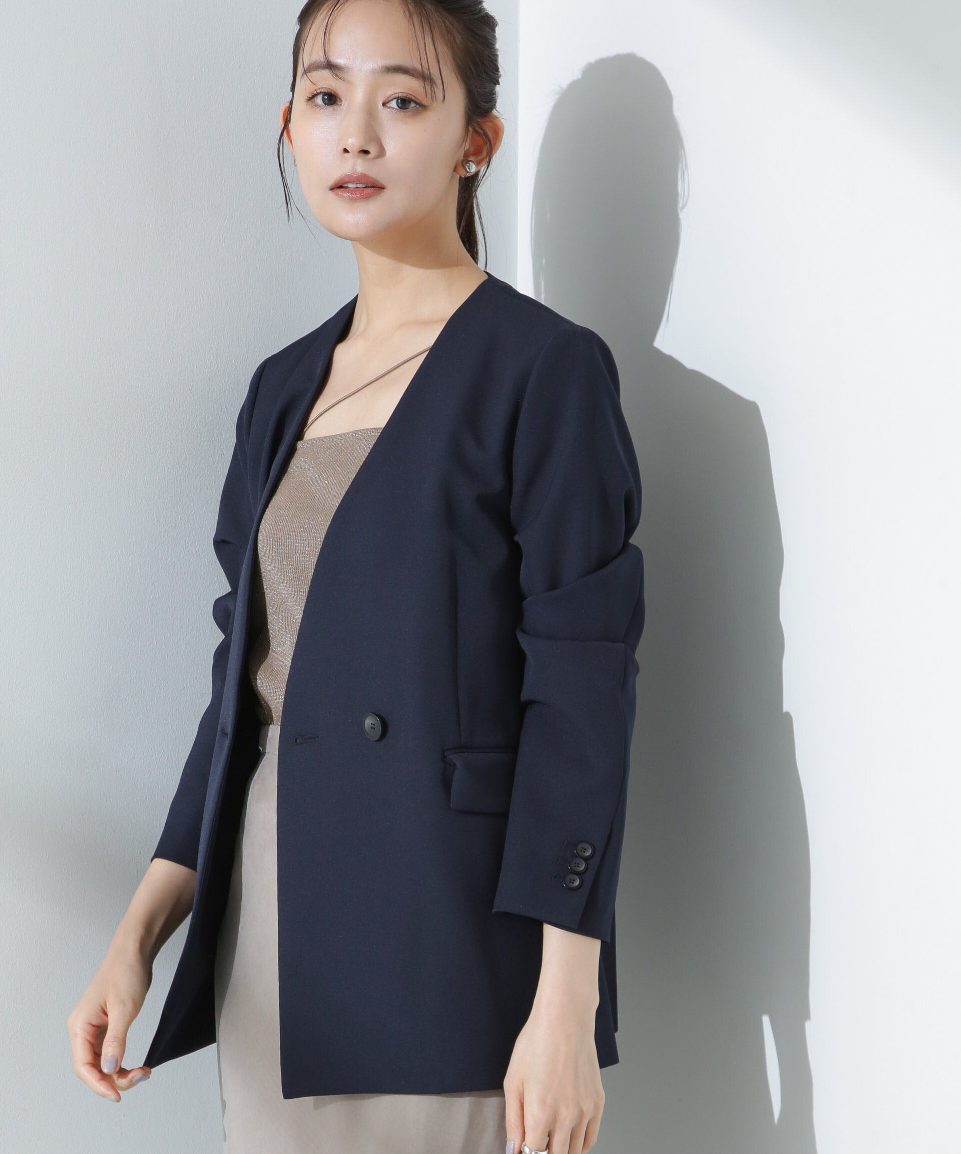 nano･universe「デイリーファンクション Vネックダブルジャケット(セットアップ可)」|テーラードジャケット|