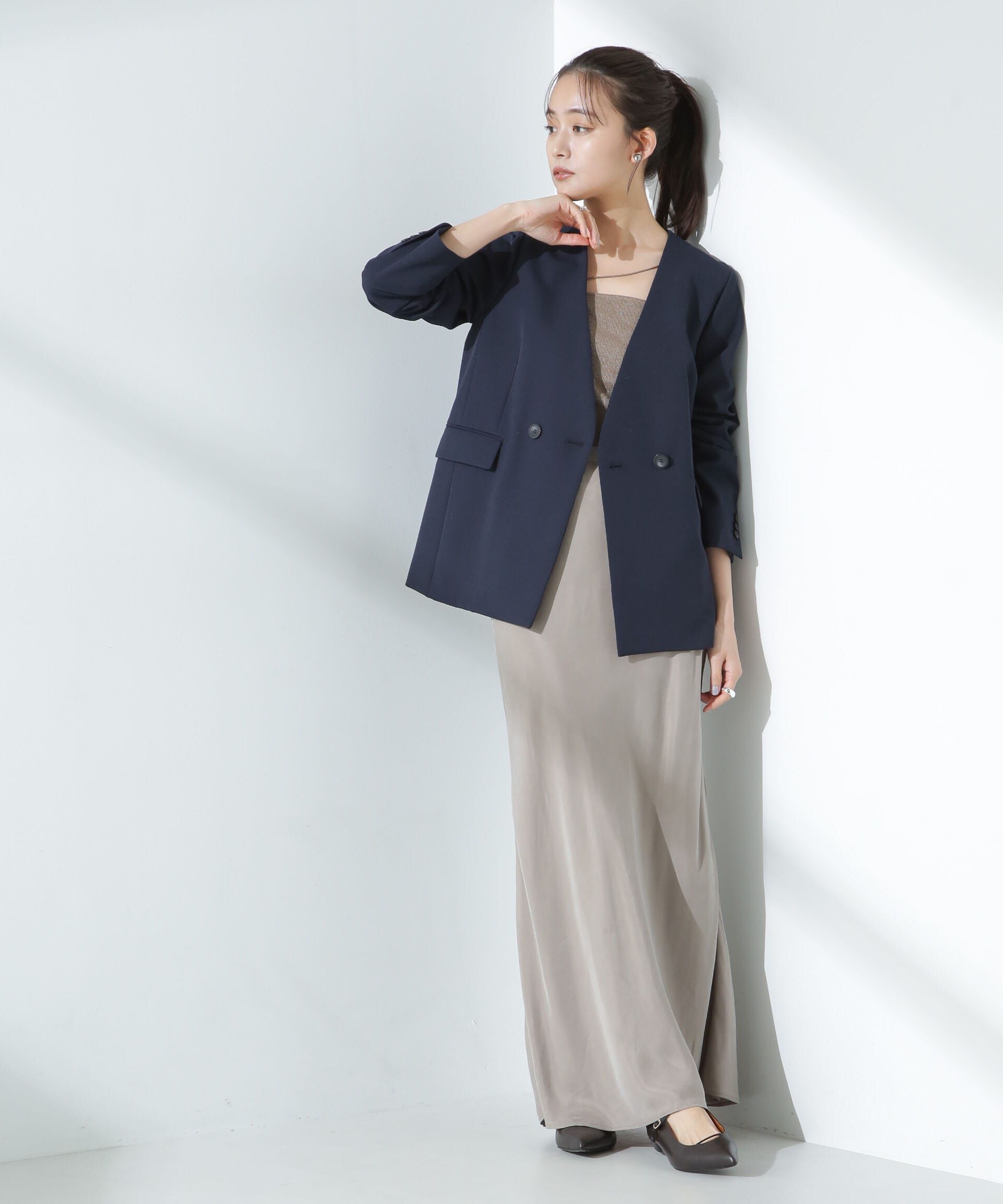 nano･universe「デイリーファンクション Vネックダブルジャケット(セットアップ可)」|テーラードジャケット|