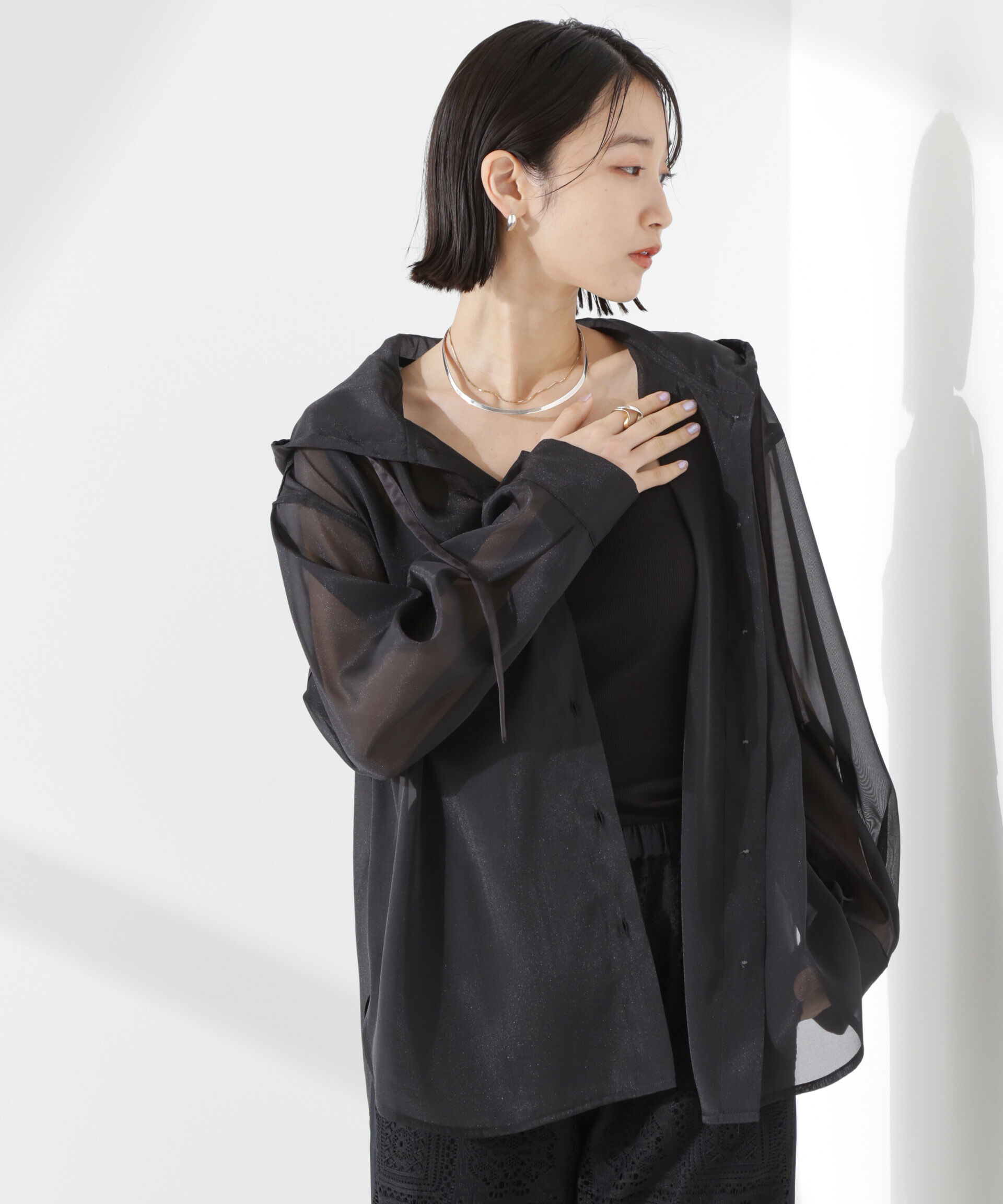 nano･universe「シアーフードシャツ」|シャツ・ブラウス|