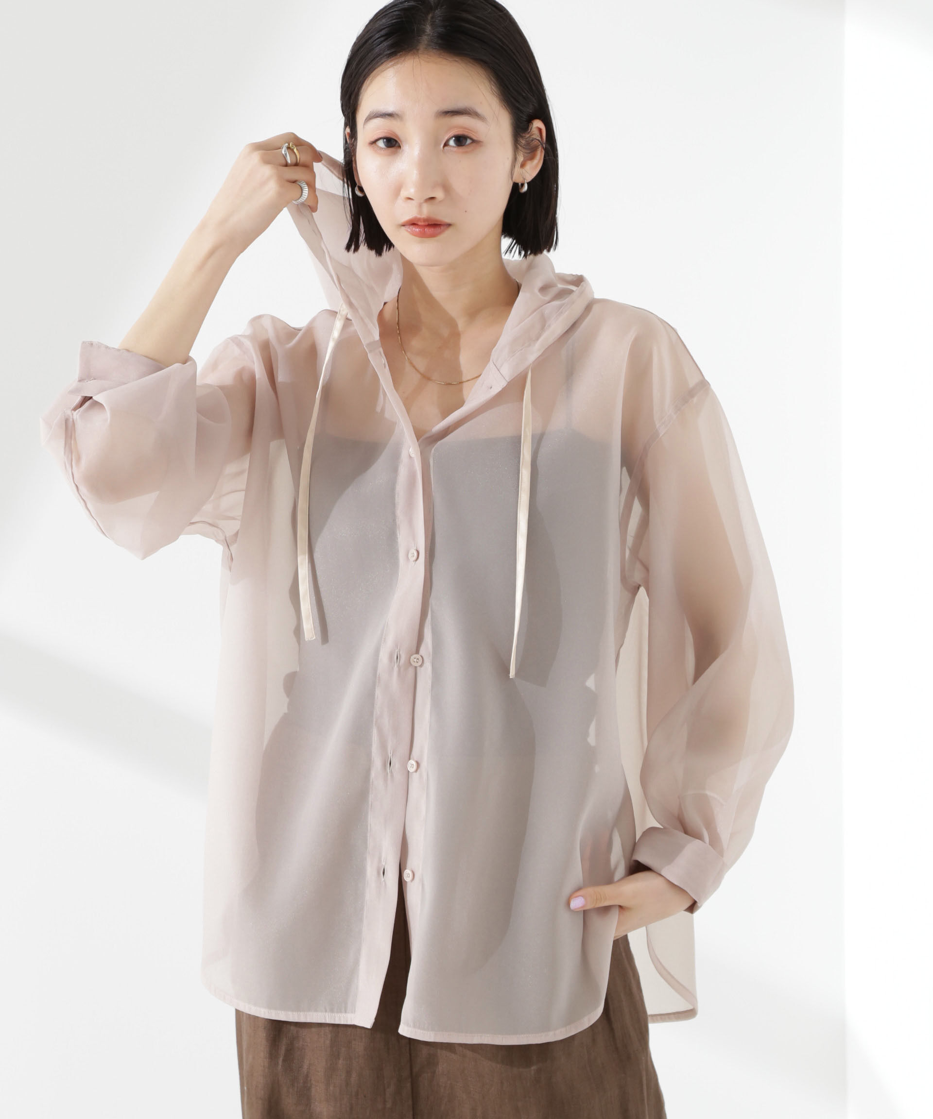 nano･universe「シアーフードシャツ」|シャツ・ブラウス|ピンクベージ 6