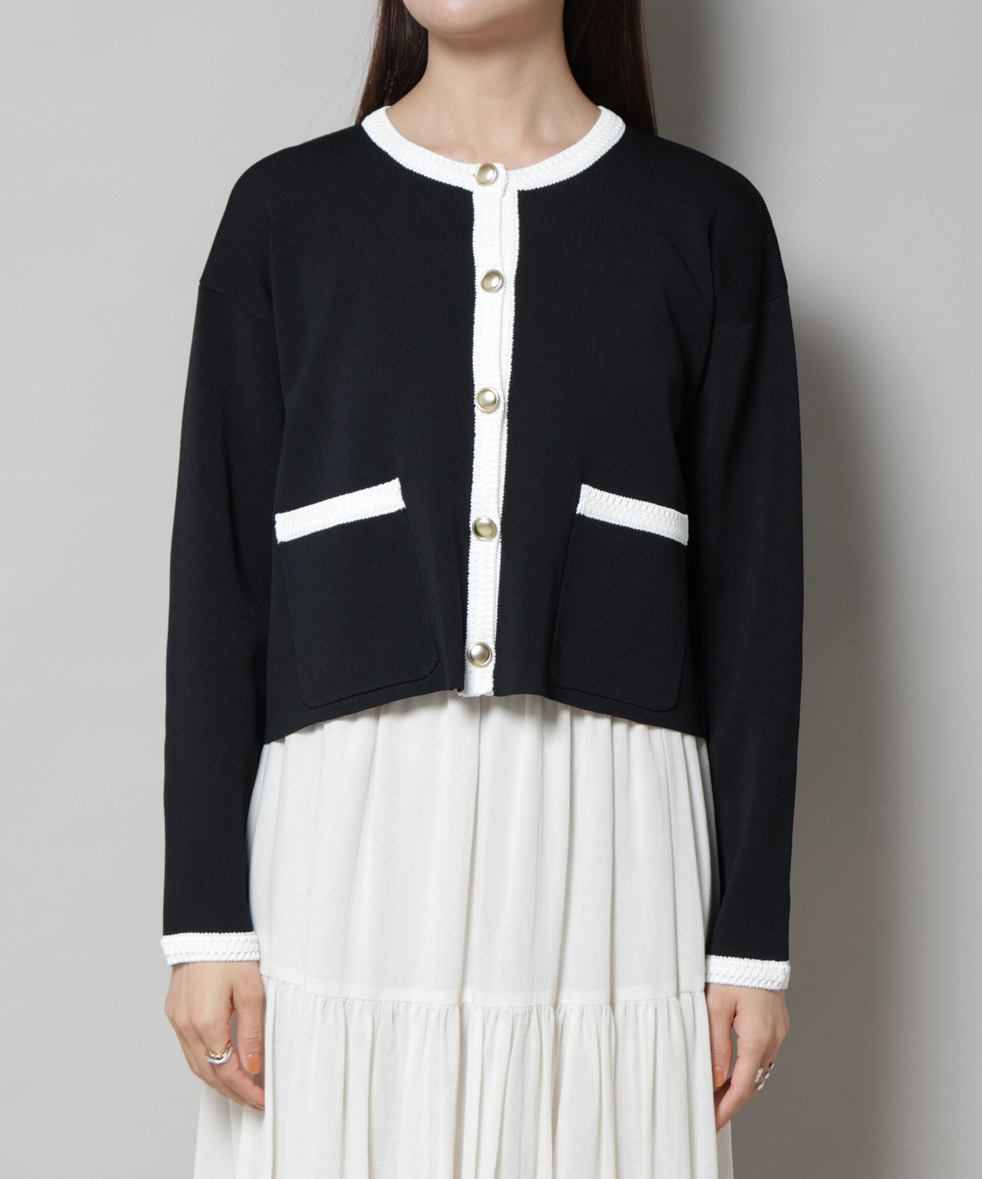 nano･universe「洗濯機洗可配色ジャケットカーディガン」|ニット・セーター|