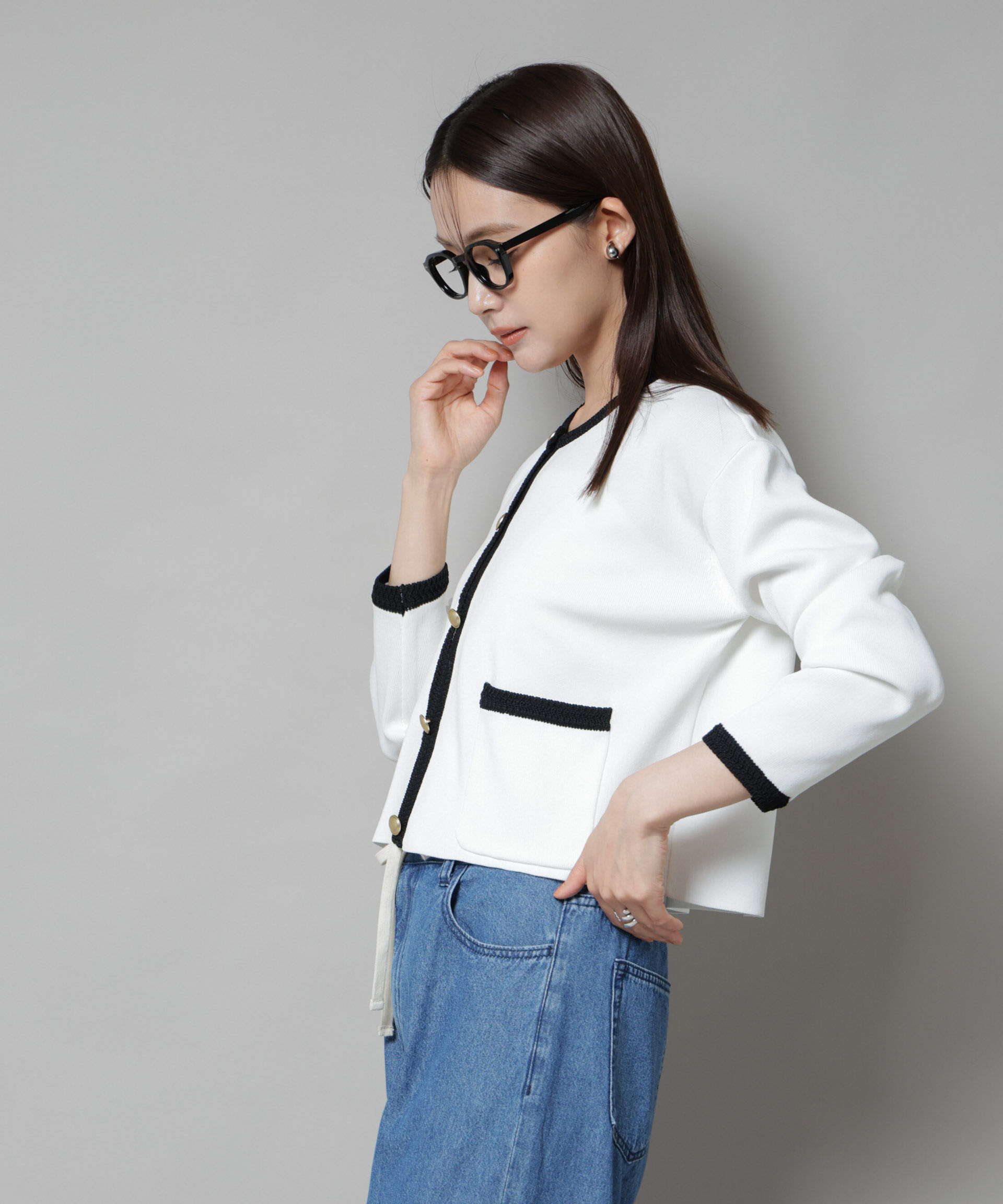 nano･universe「洗濯機洗可配色ジャケットカーディガン」|ニット・セーター|