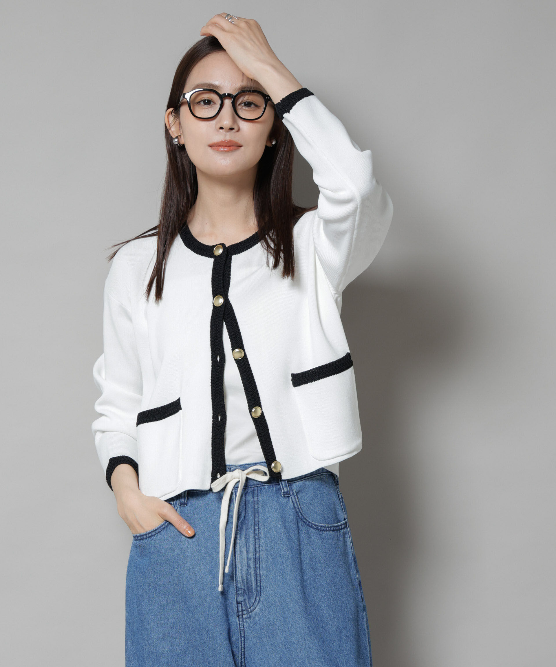 nano･universe「洗濯機洗可配色ジャケットカーディガン」|ニット・セーター|