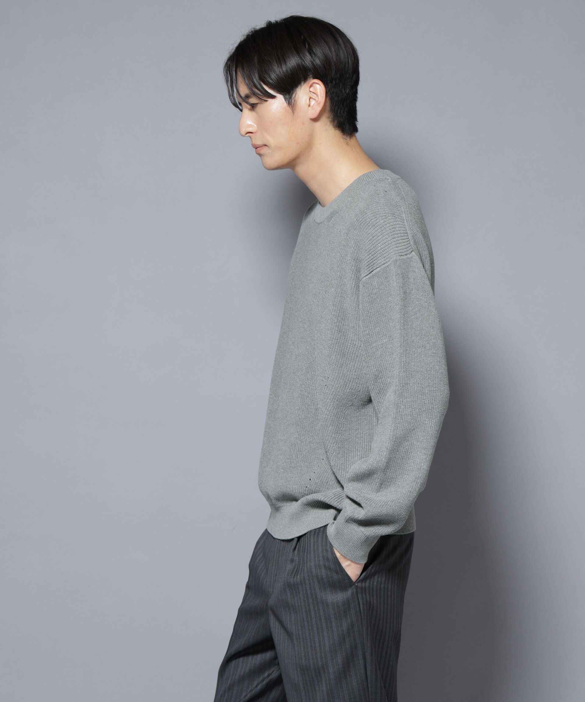 nano･universe「マーセライズコットン 畦クルーネックニット」|ニット・セーター|