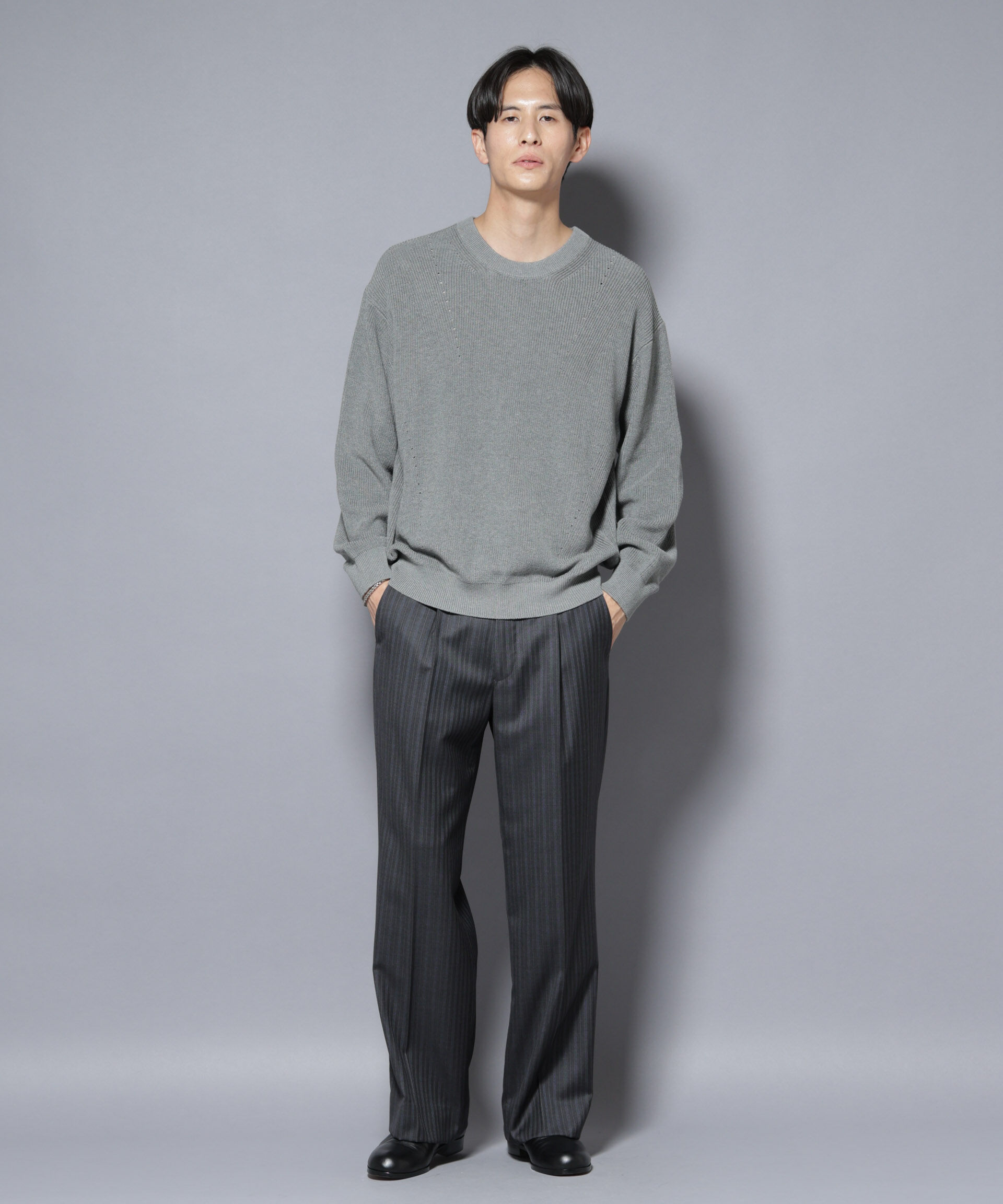 nano･universe「マーセライズコットン 畦クルーネックニット」|ニット・セーター|