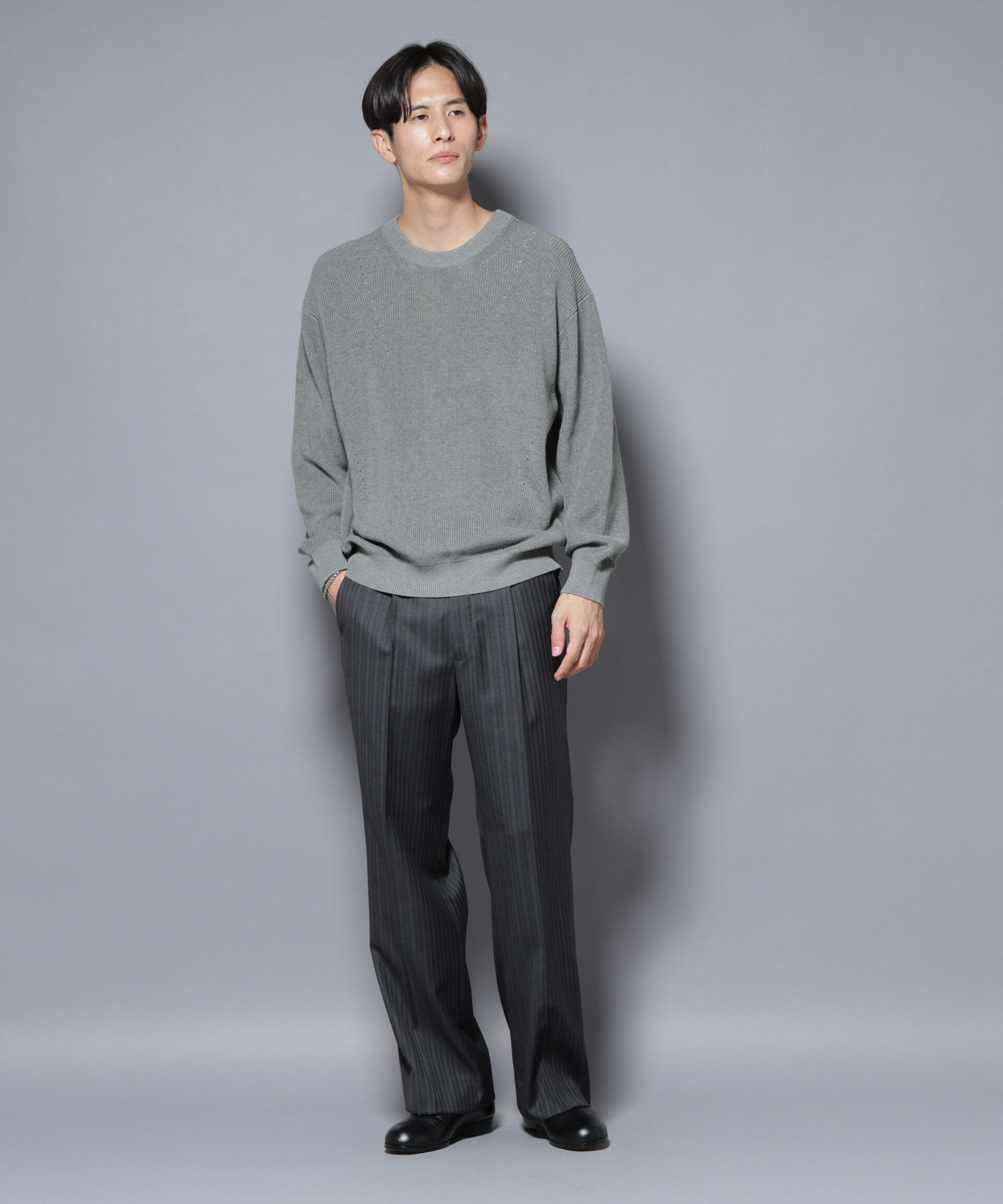 nano･universe「マーセライズコットン 畦クルーネックニット」|ニット・セーター|