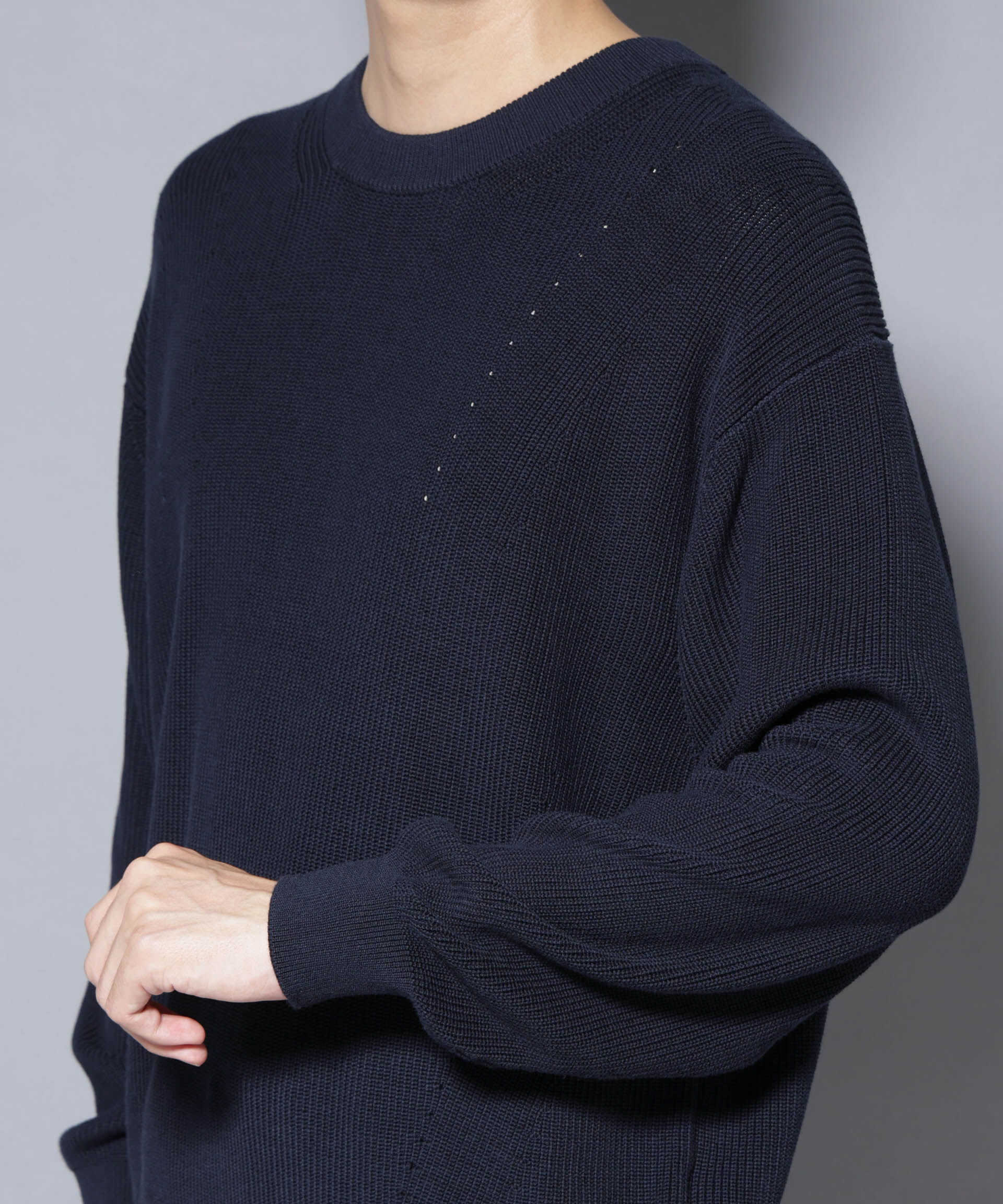 nano･universe「マーセライズコットン 畦クルーネックニット」|ニット・セーター|