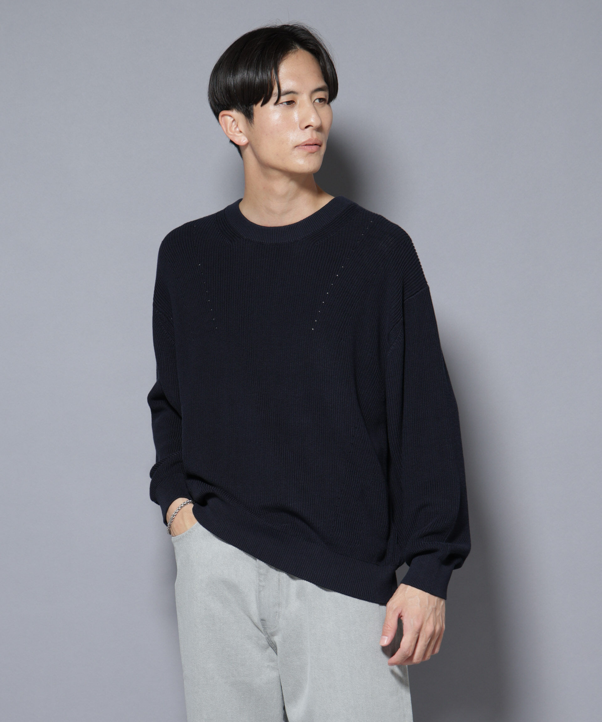 nano･universe「マーセライズコットン 畦クルーネックニット」|ニット・セーター|