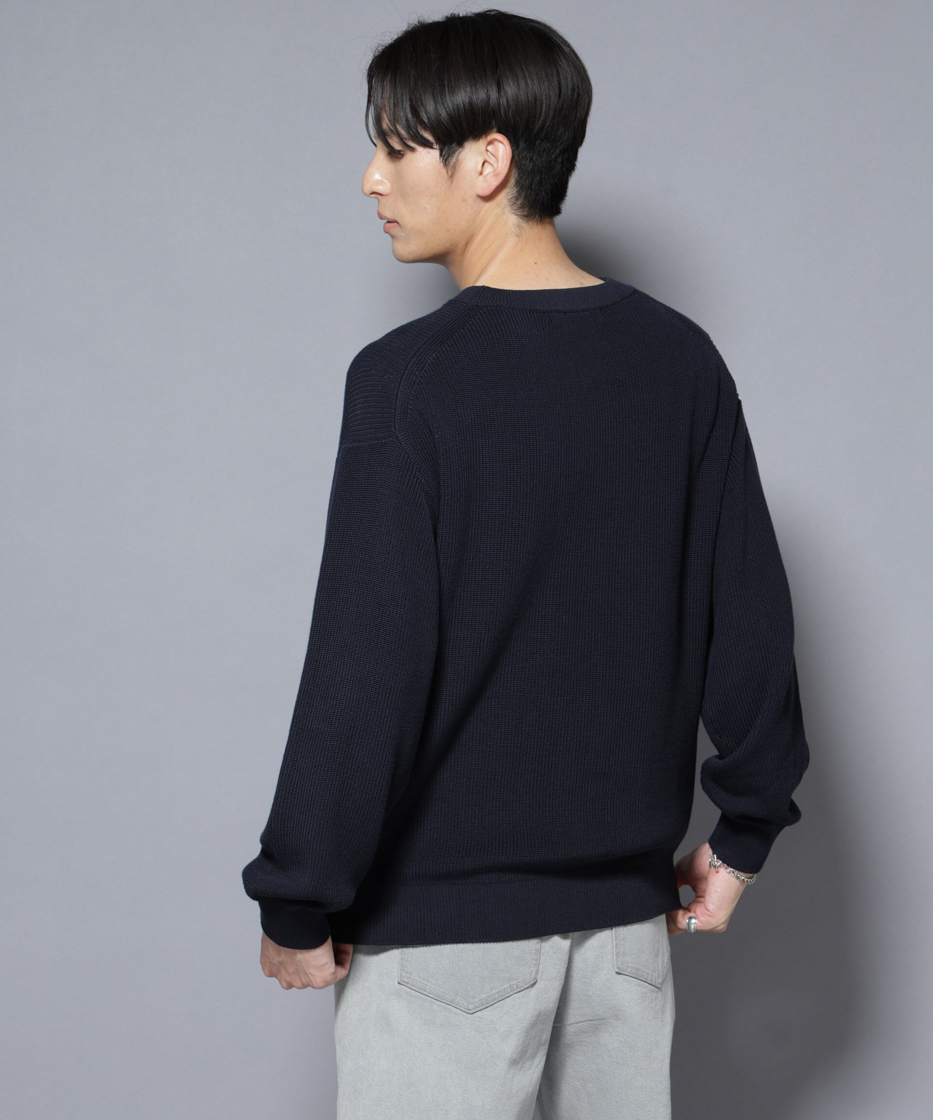 nano･universe「マーセライズコットン 畦クルーネックニット」|ニット・セーター|