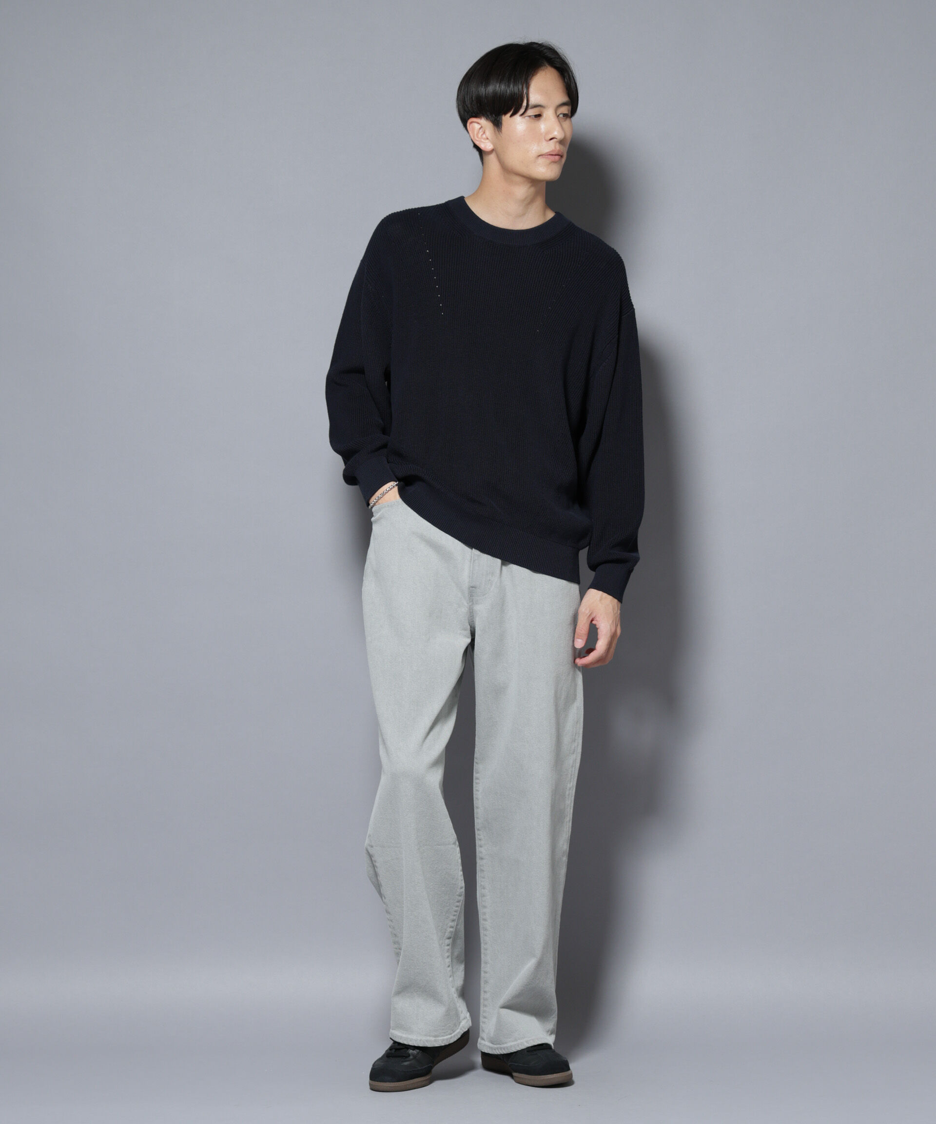 nano･universe「マーセライズコットン 畦クルーネックニット」|ニット・セーター|