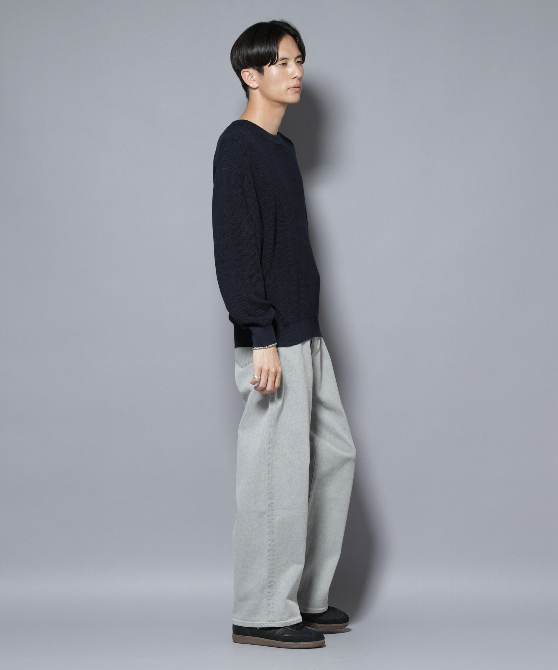 nano･universe「マーセライズコットン 畦クルーネックニット」|ニット・セーター|