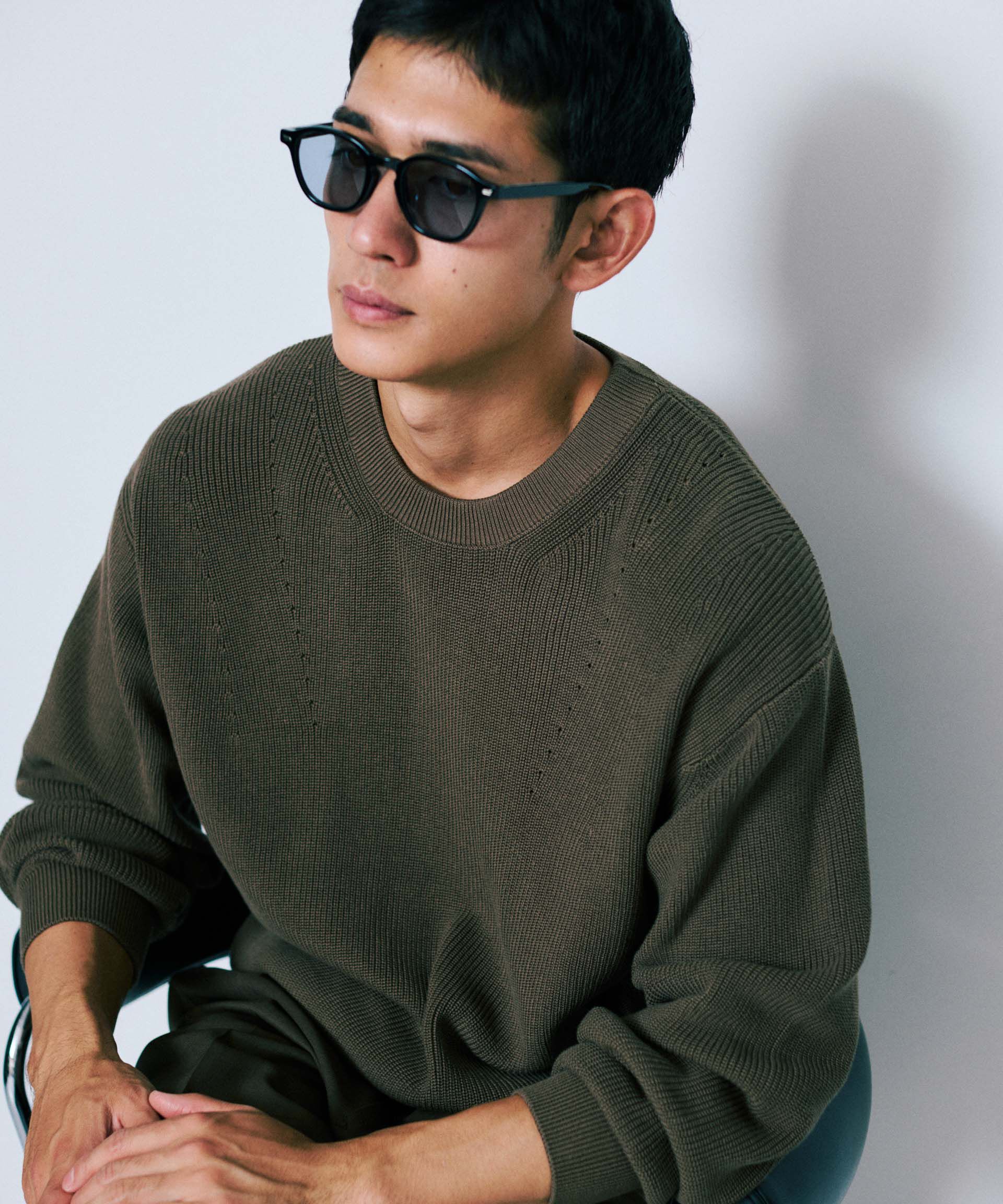 nano･universe「マーセライズコットン 畦クルーネックニット」|ニット・セーター|カーキベージ 6