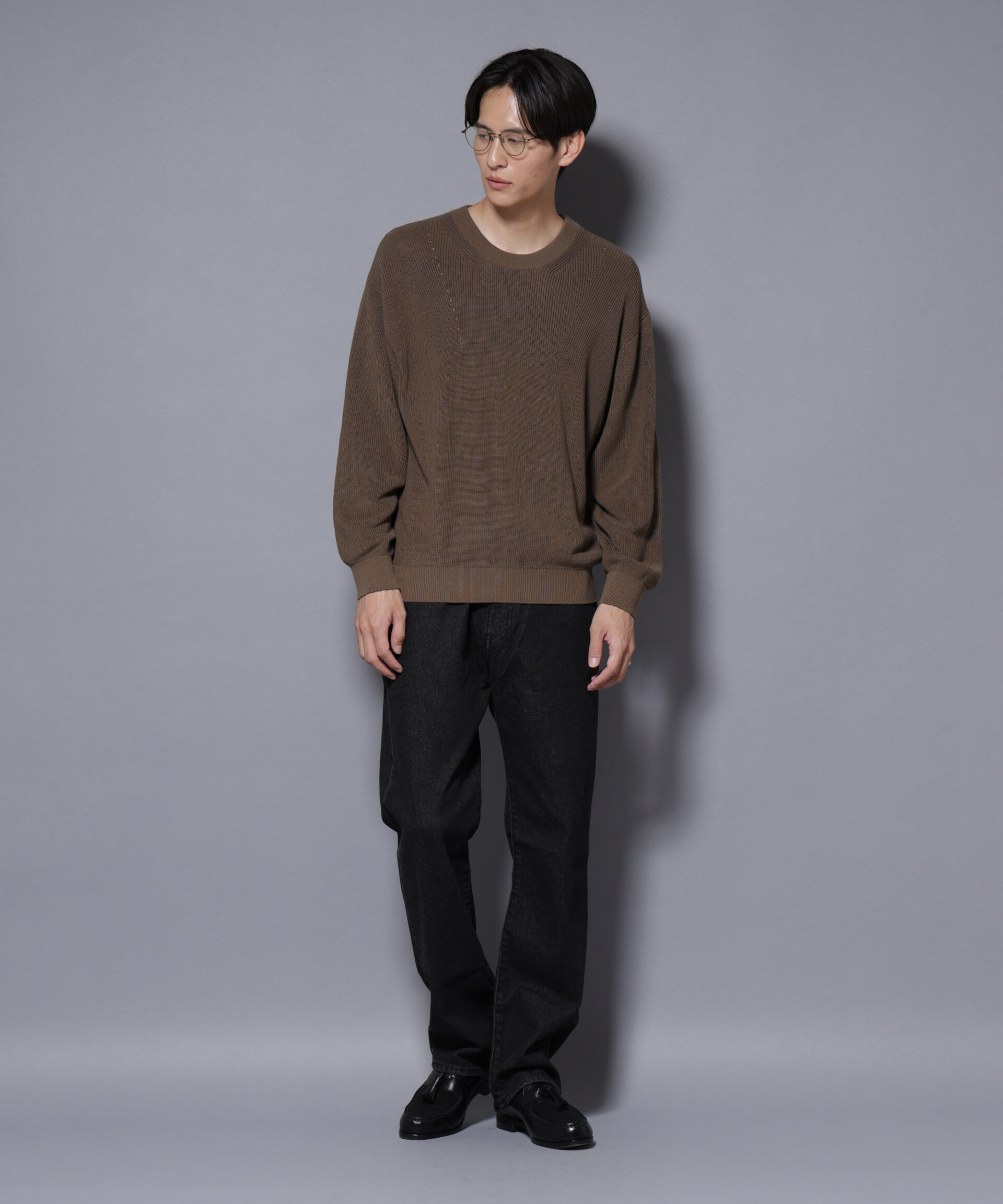 nano･universe「マーセライズコットン 畦クルーネックニット」|ニット・セーター|