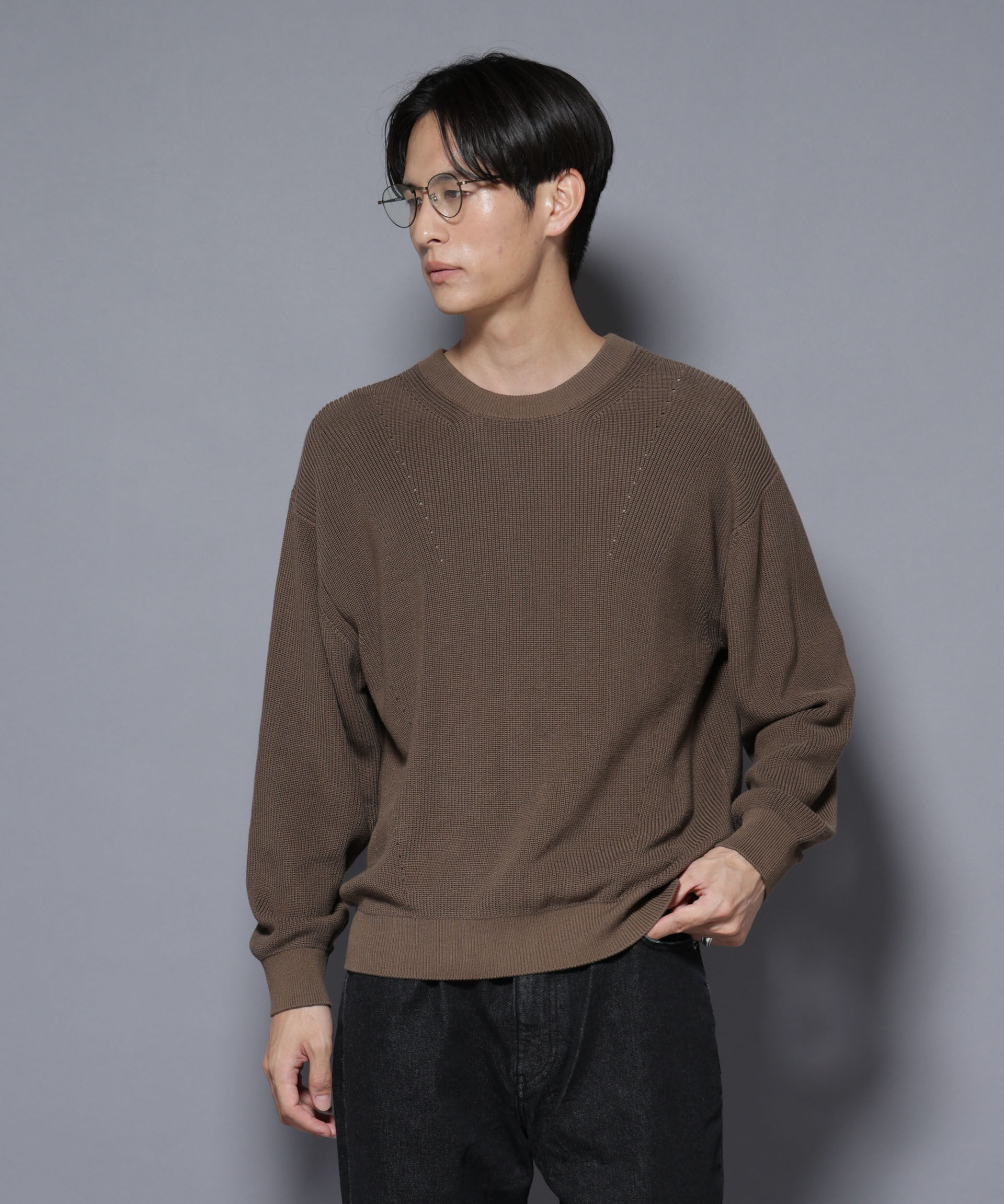 nano･universe「マーセライズコットン 畦クルーネックニット」|ニット・セーター|
