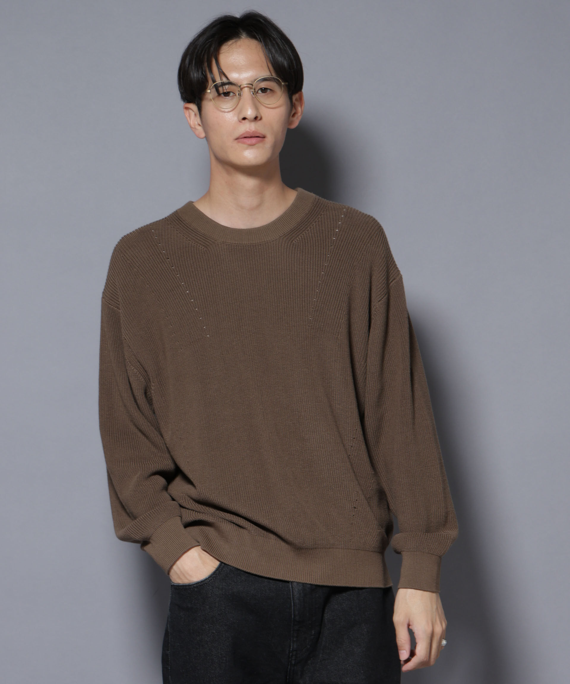 nano･universe「マーセライズコットン 畦クルーネックニット」|ニット・セーター|