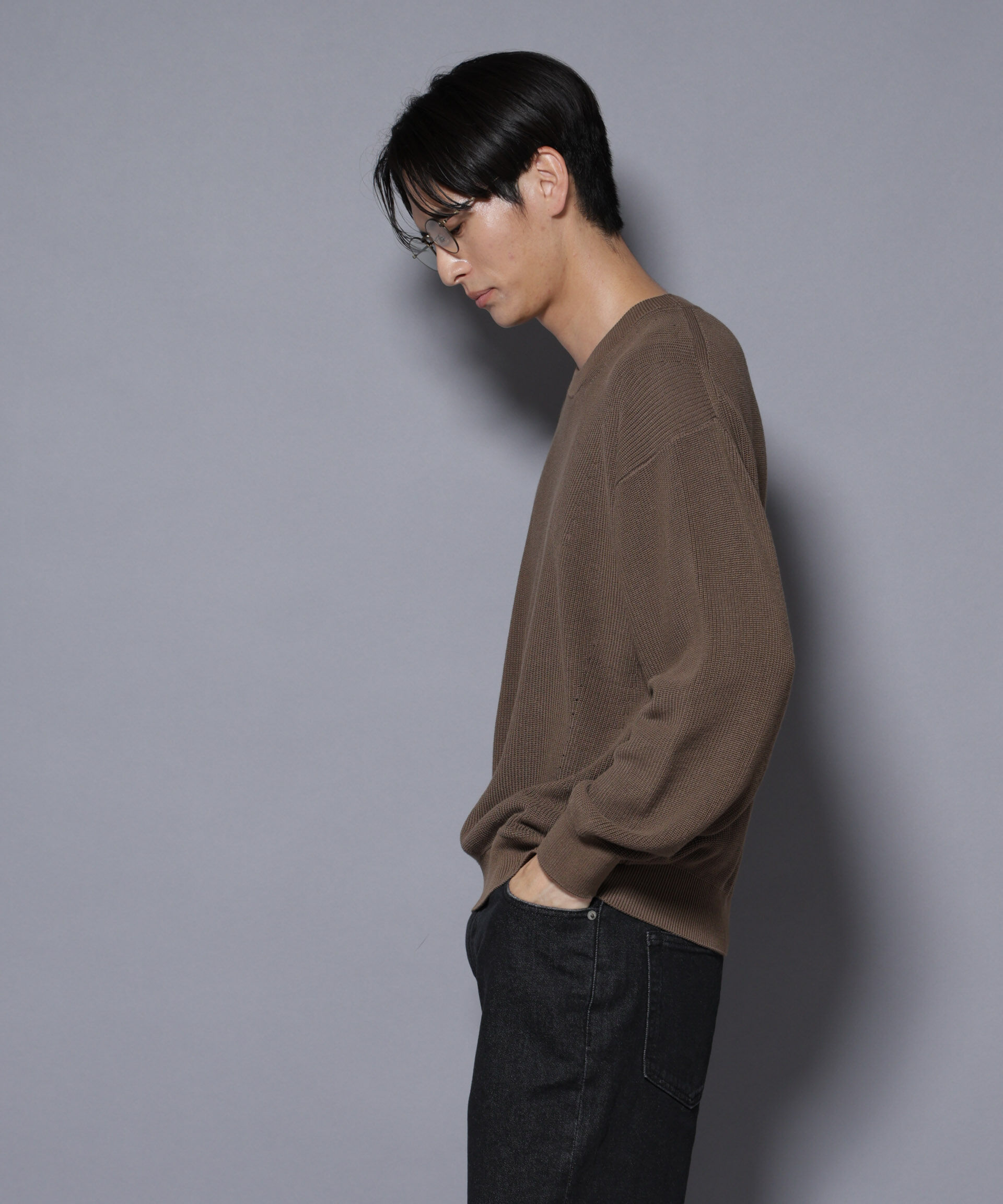 nano･universe「マーセライズコットン 畦クルーネックニット」|ニット・セーター|