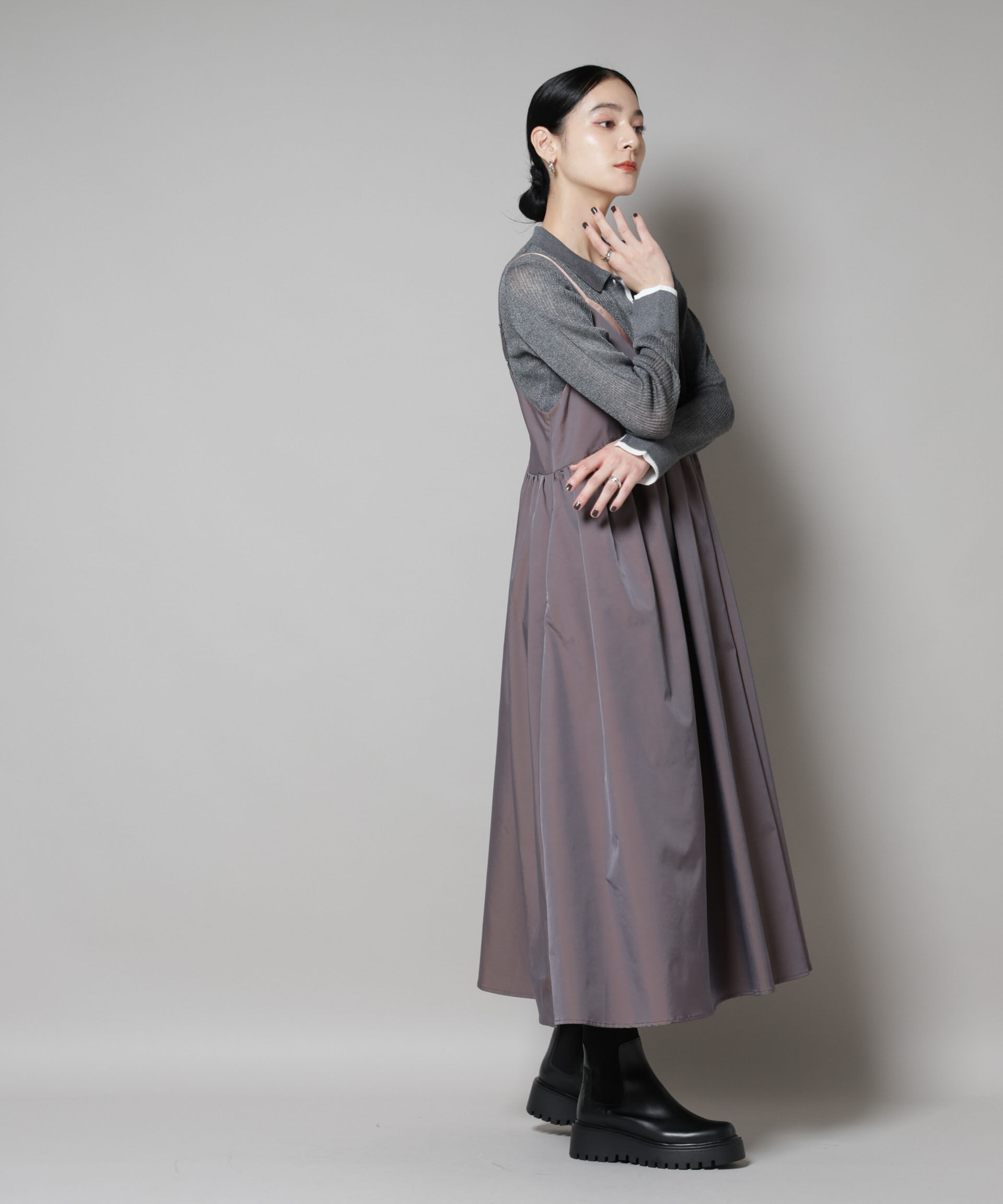 nano･universe「バイカラーシアーリブ衿付きカーディガン」|ニット・セーター|