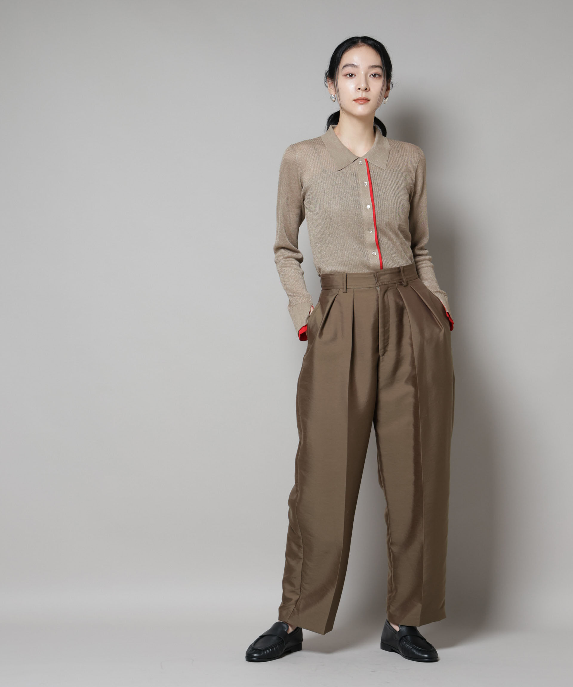 nano･universe「バイカラーシアーリブ衿付きカーディガン」|ニット・セーター|