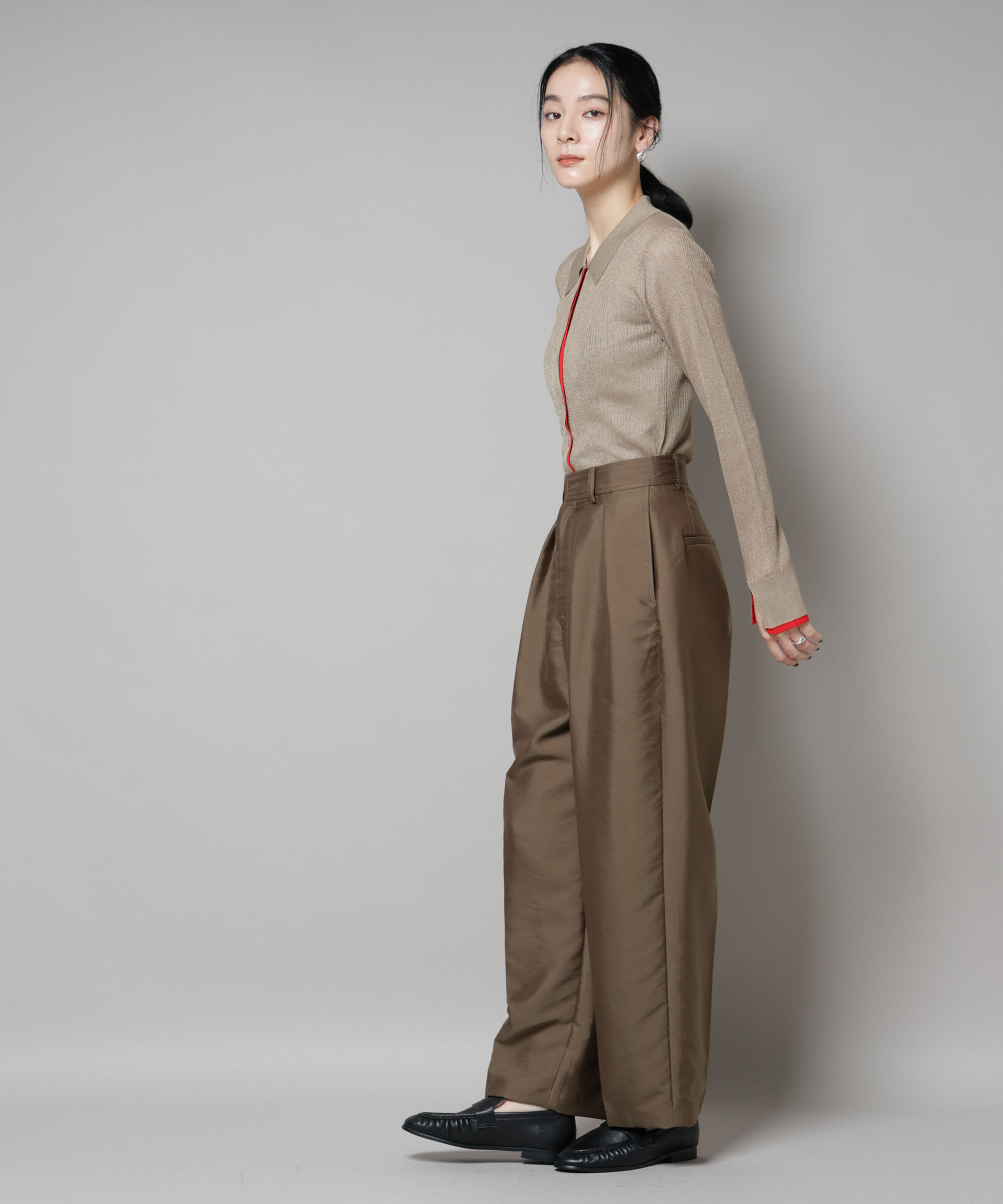 nano･universe「バイカラーシアーリブ衿付きカーディガン」|ニット・セーター|