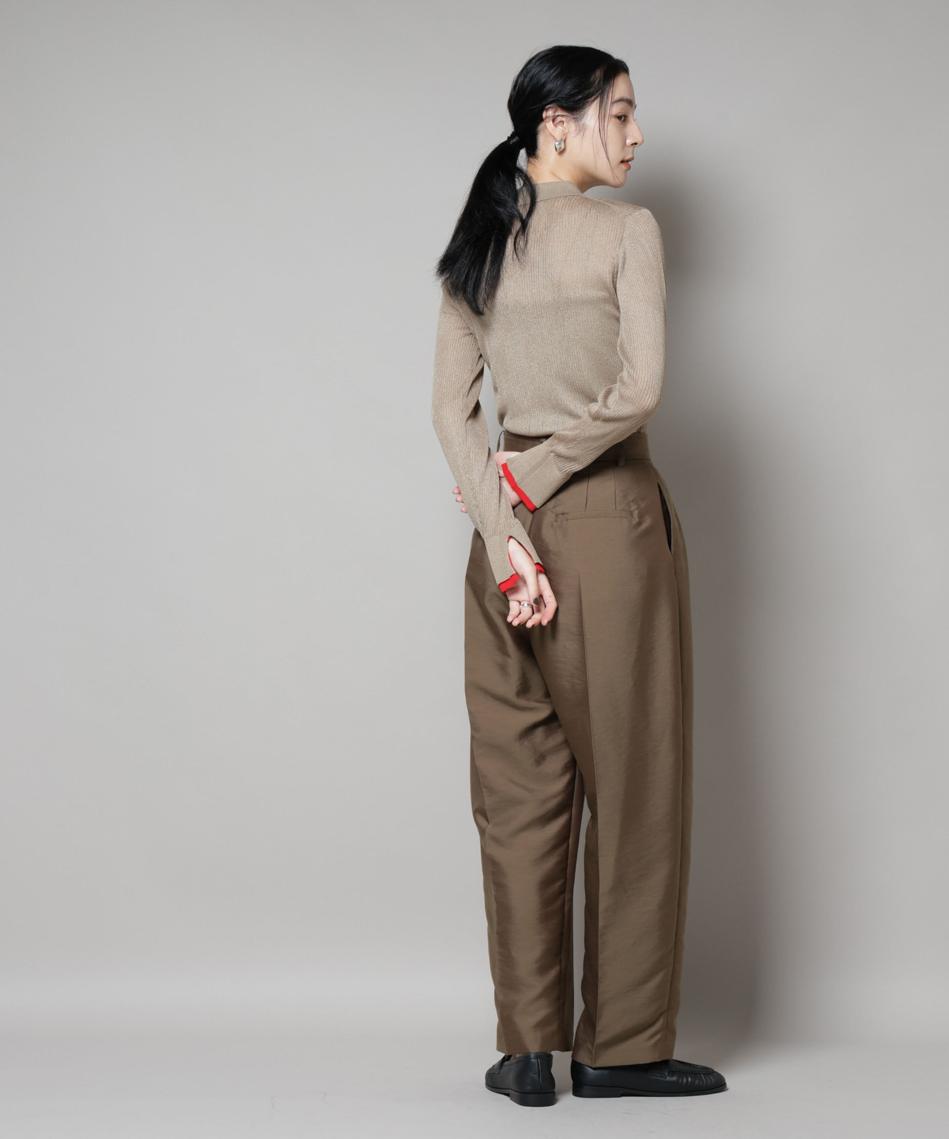 nano･universe「バイカラーシアーリブ衿付きカーディガン」|ニット・セーター|