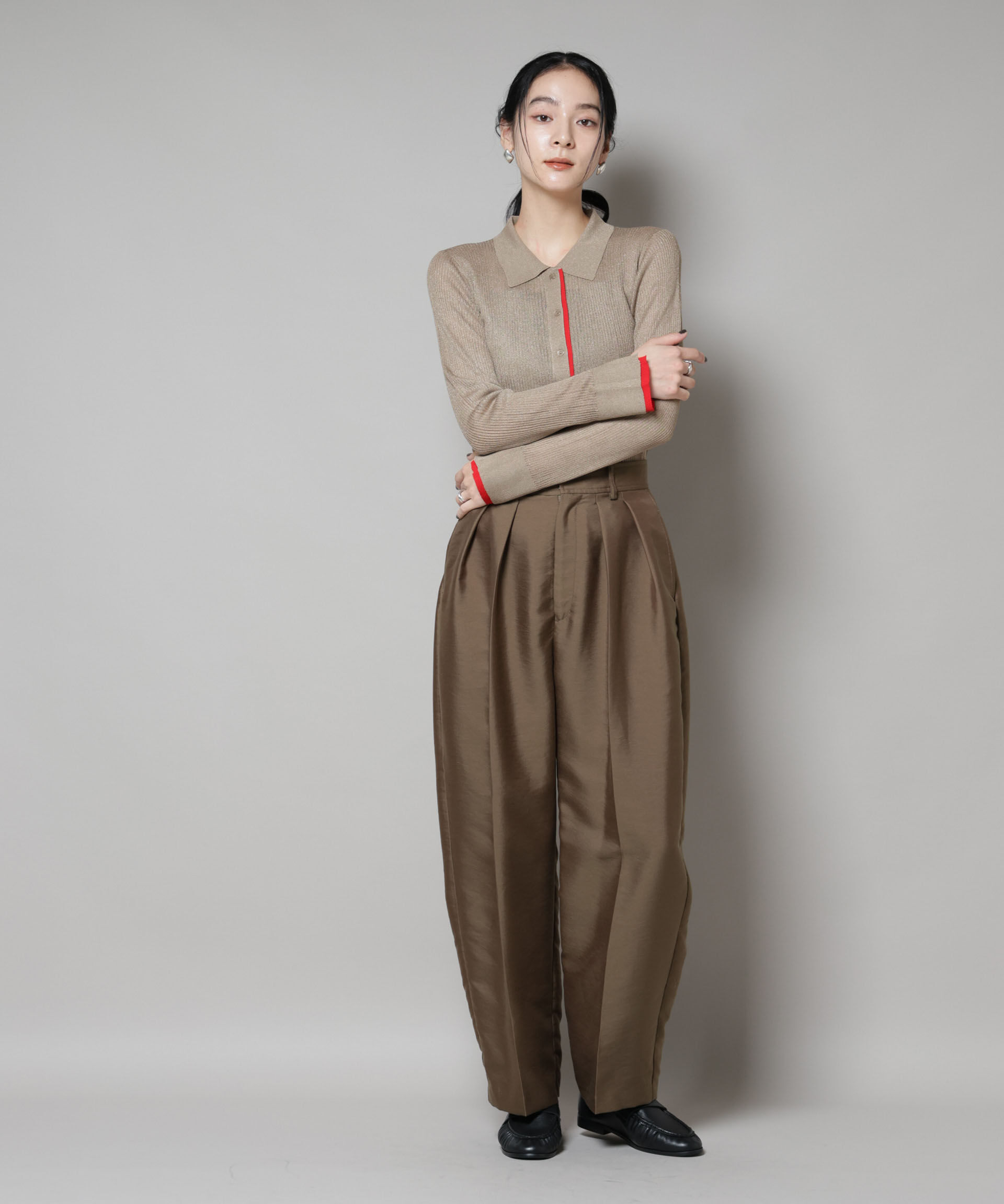 nano･universe「バイカラーシアーリブ衿付きカーディガン」|ニット・セーター|