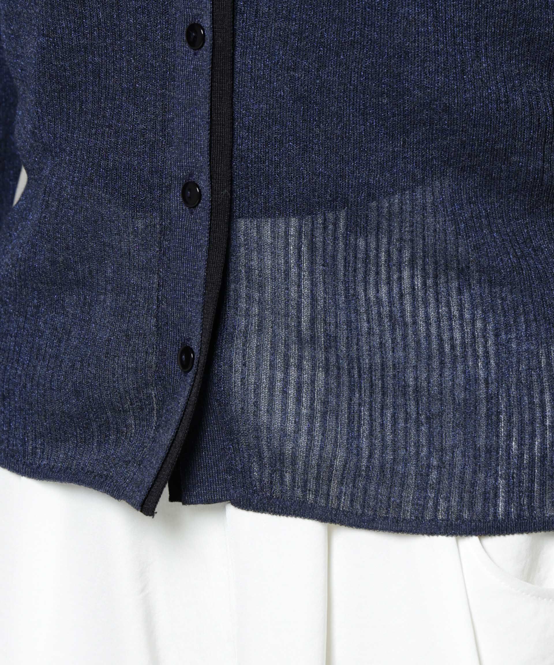 nano･universe「バイカラーシアーリブ衿付きカーディガン」|ニット・セーター|